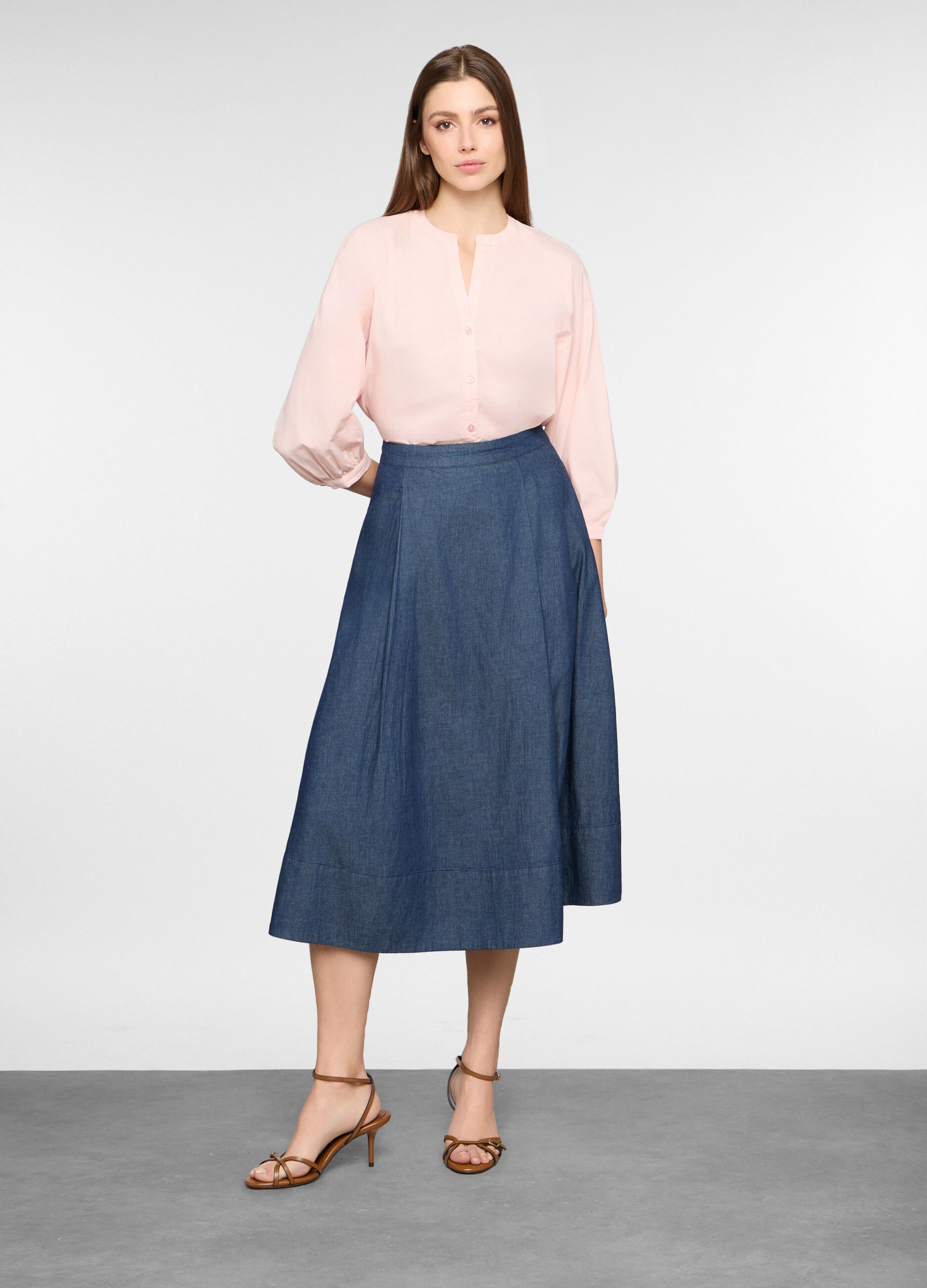 Gonna lunga in chambray di puro cotone donna_0