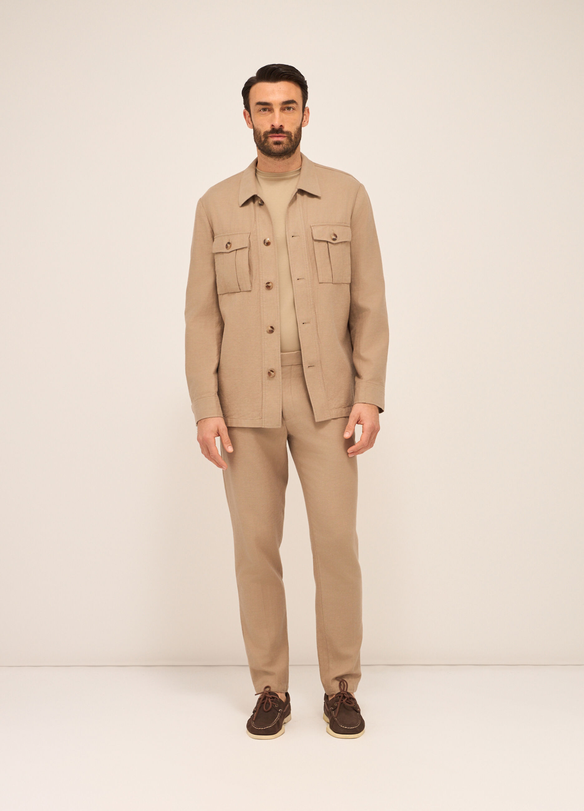 Pantaloni classici in twill di cotone e lino uomo_0