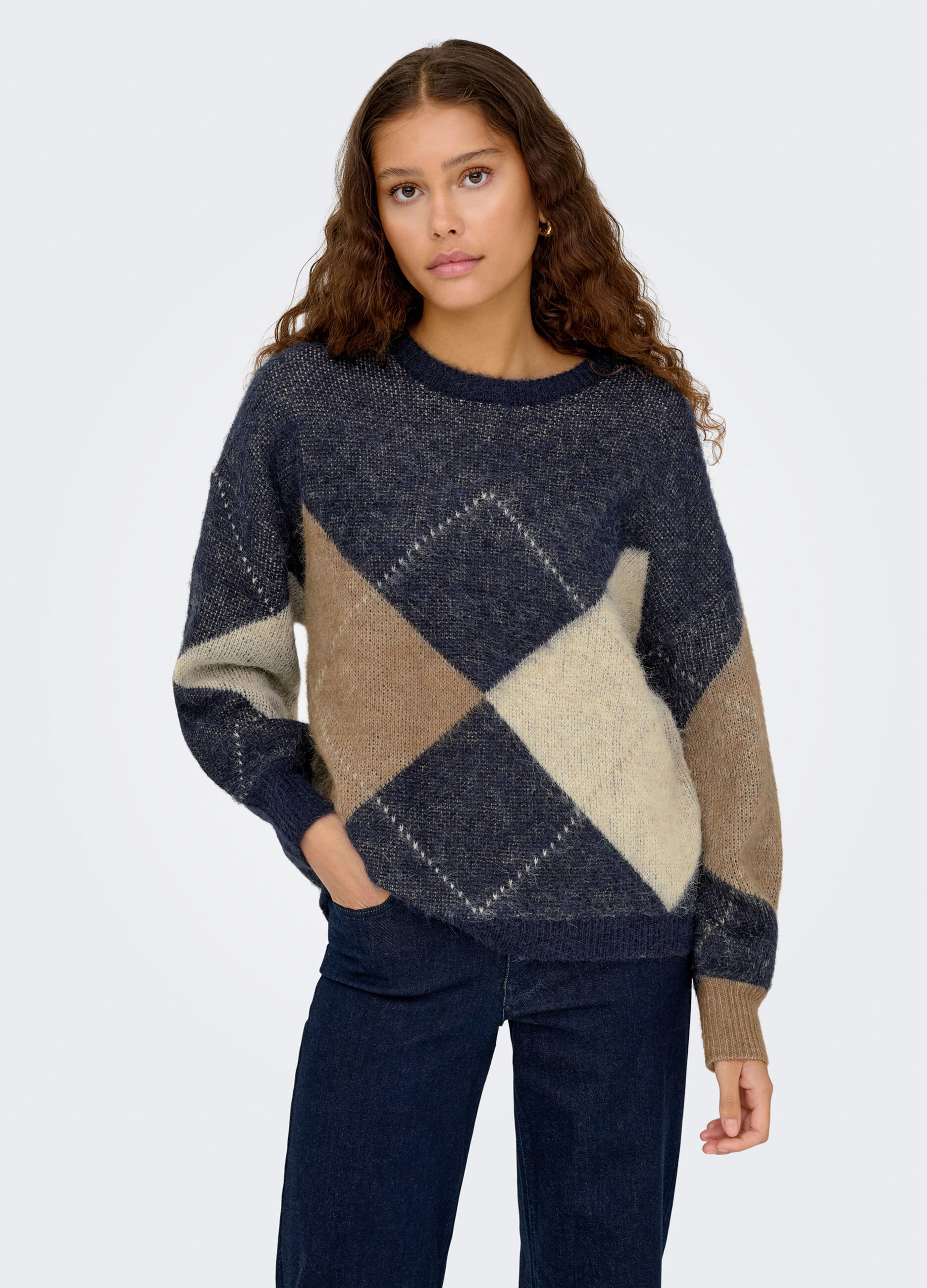 Pullover jaquard a quadri donna_0
