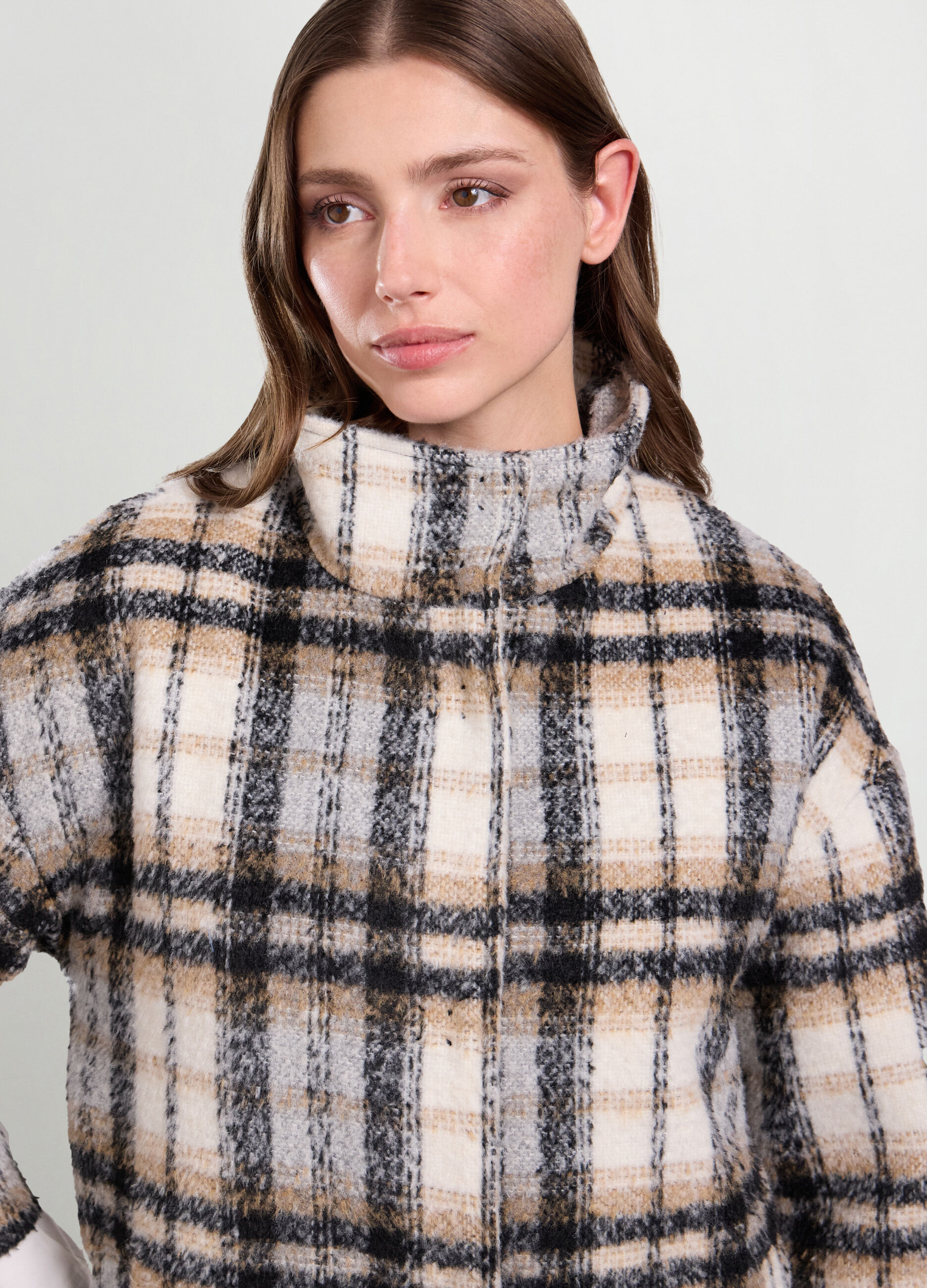 Cappotto a quadri misto lana donna_2