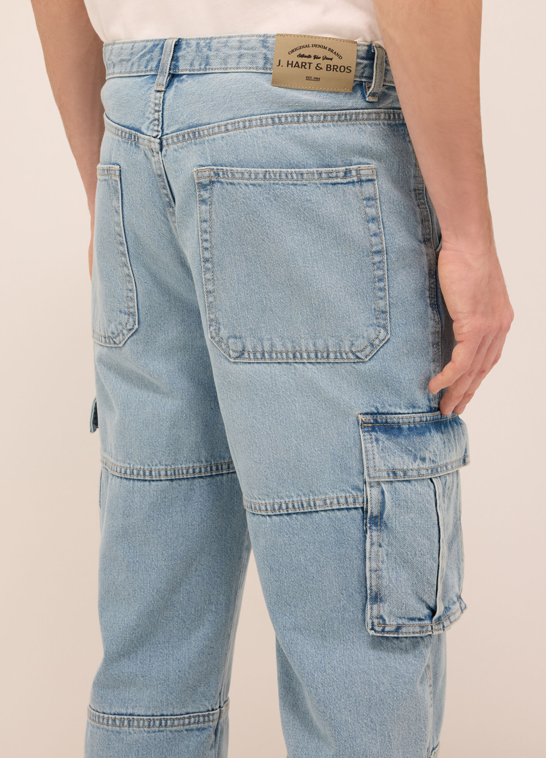 Jeans cargo in denim di puro cotone uomo_3
