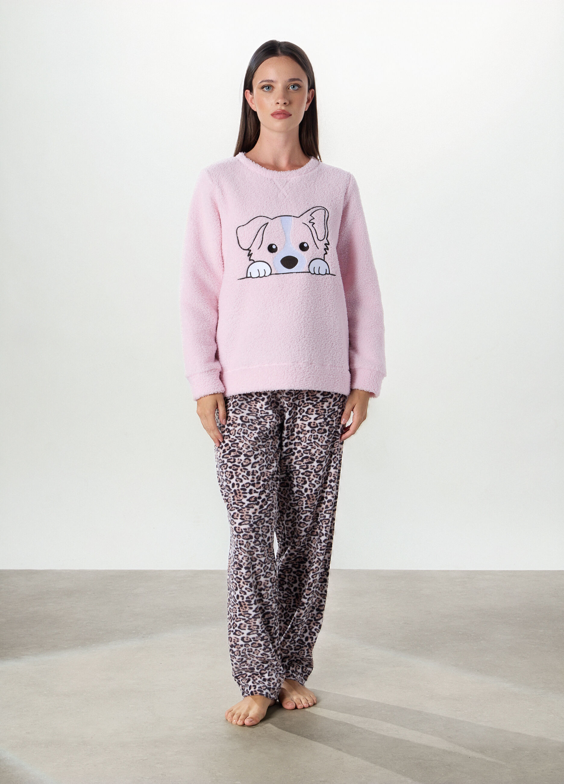 Top pigiama in pile teddy con ricamo donna_0