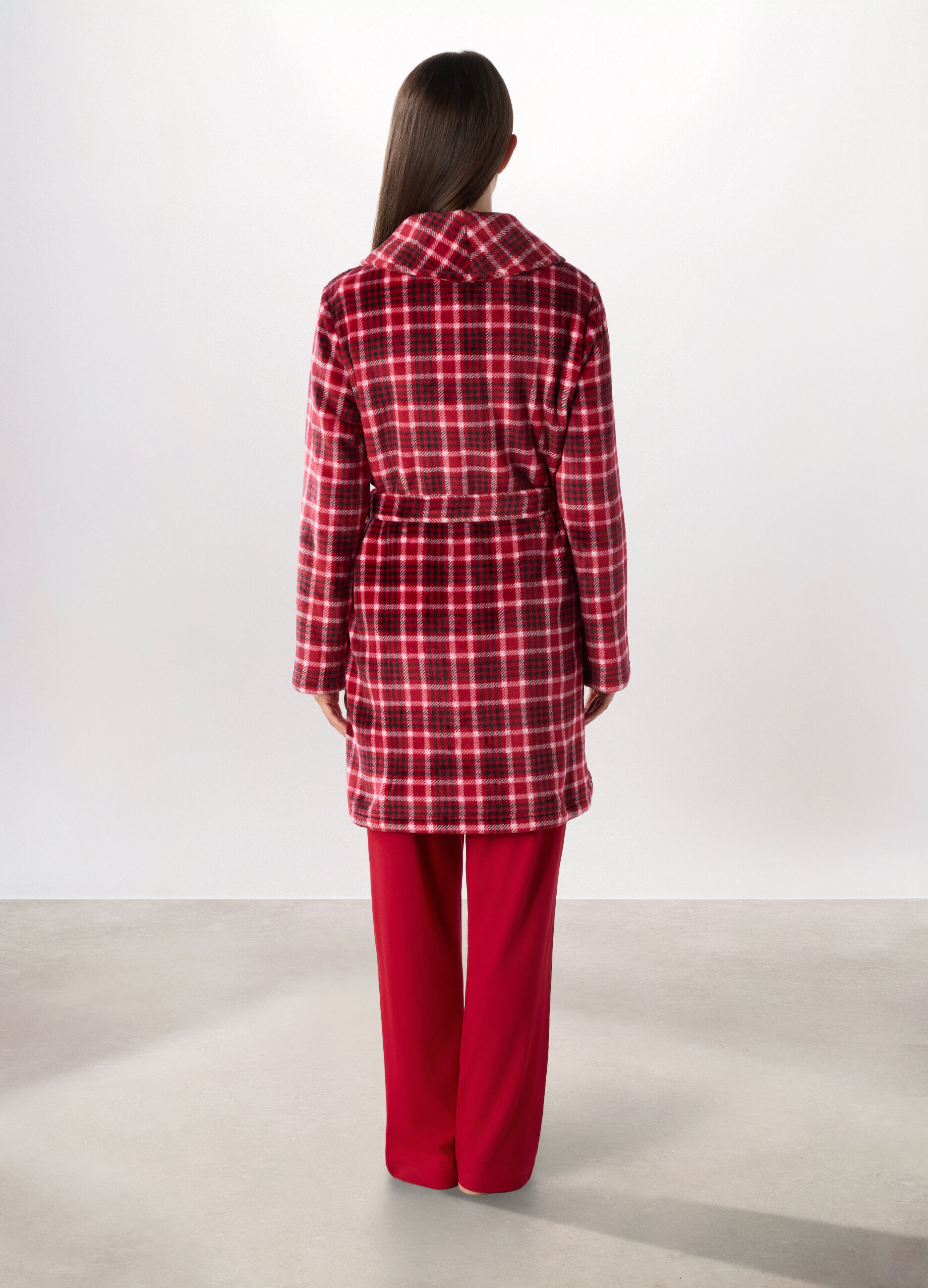 Vestaglia in coral fleece a quadri donna_1