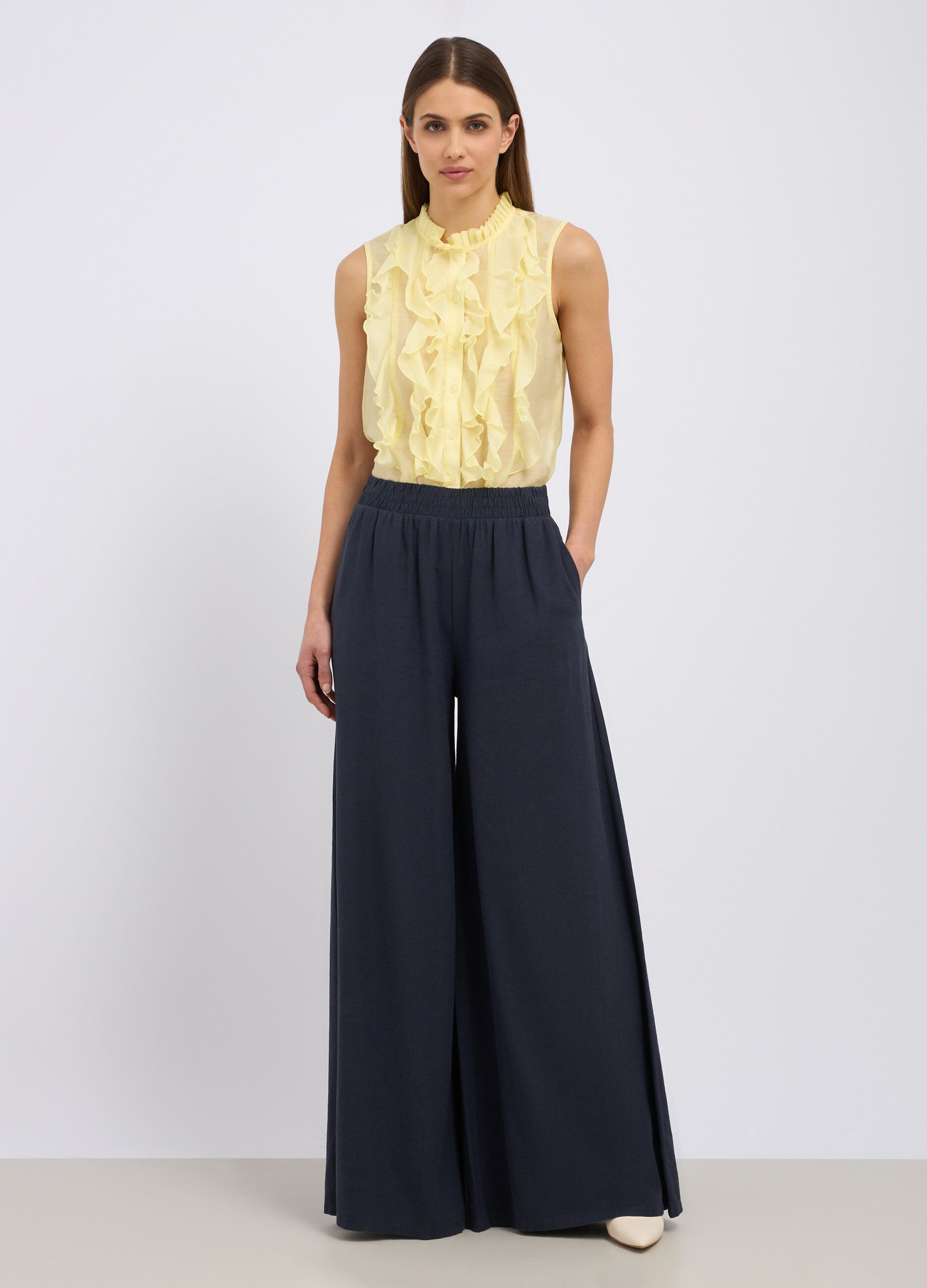 Pantaloni palazzo in misto lino donna_0