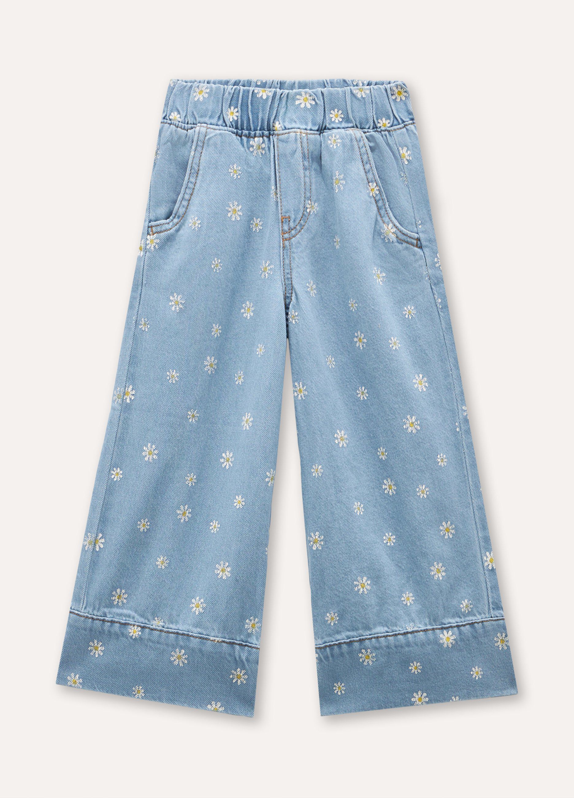 Pantaloni in denim di puro cotone wide leg bambina_0