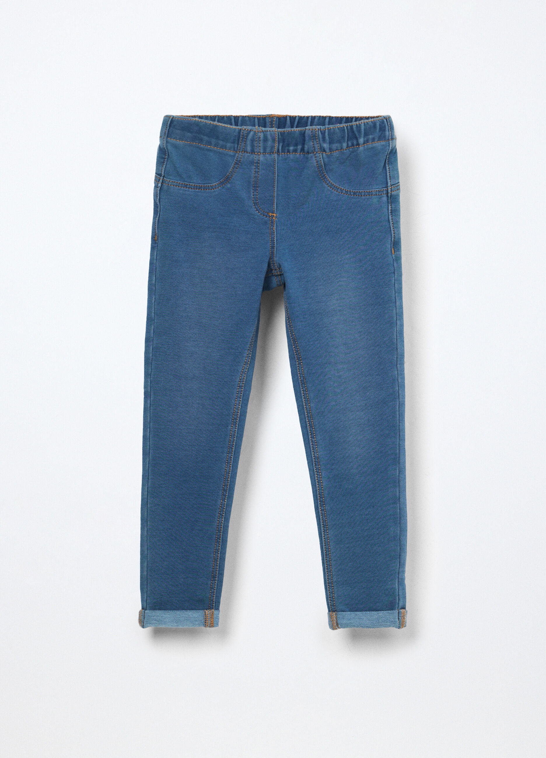 Jeggings in french terry denim misto cotone bambina_0