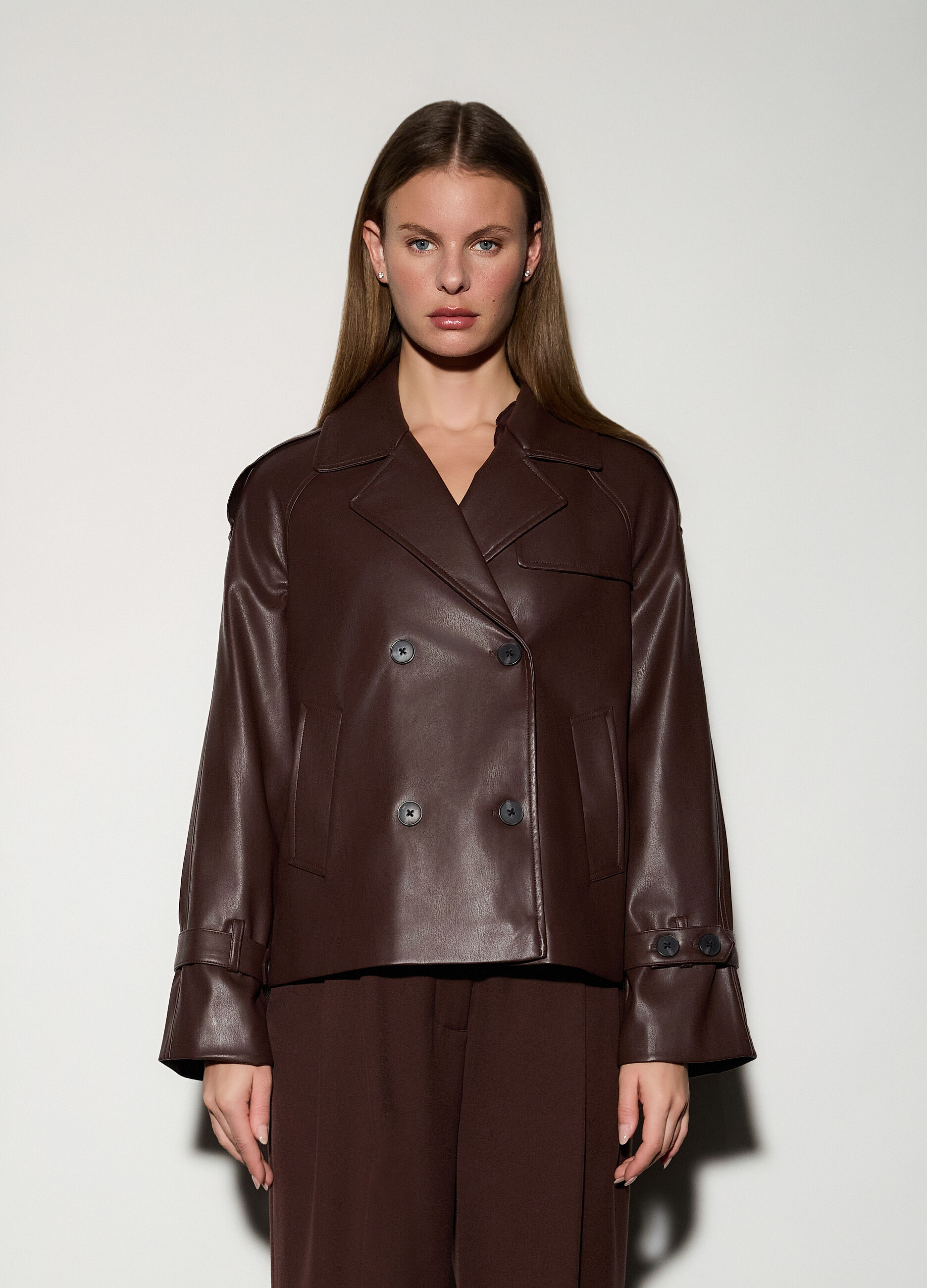 Trench doppiopetto in eco pelle donna_1