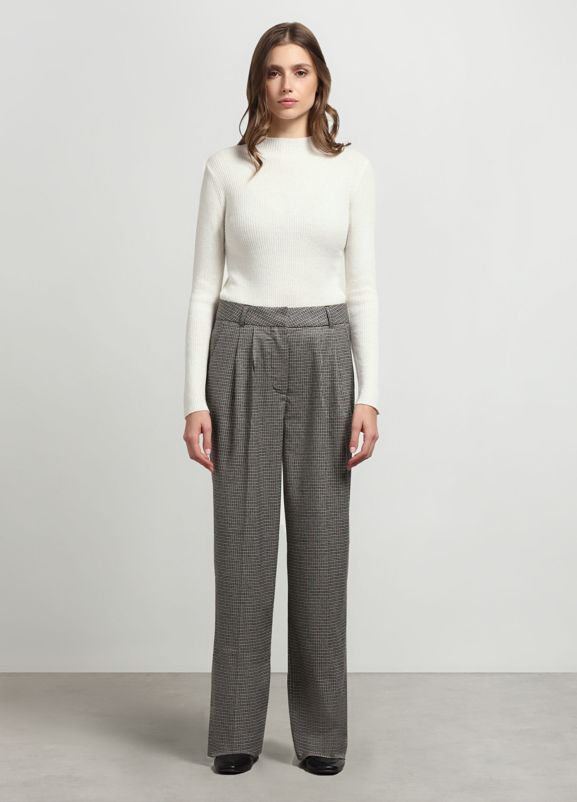 Pantaloni misto viscosa a quadri donna_0