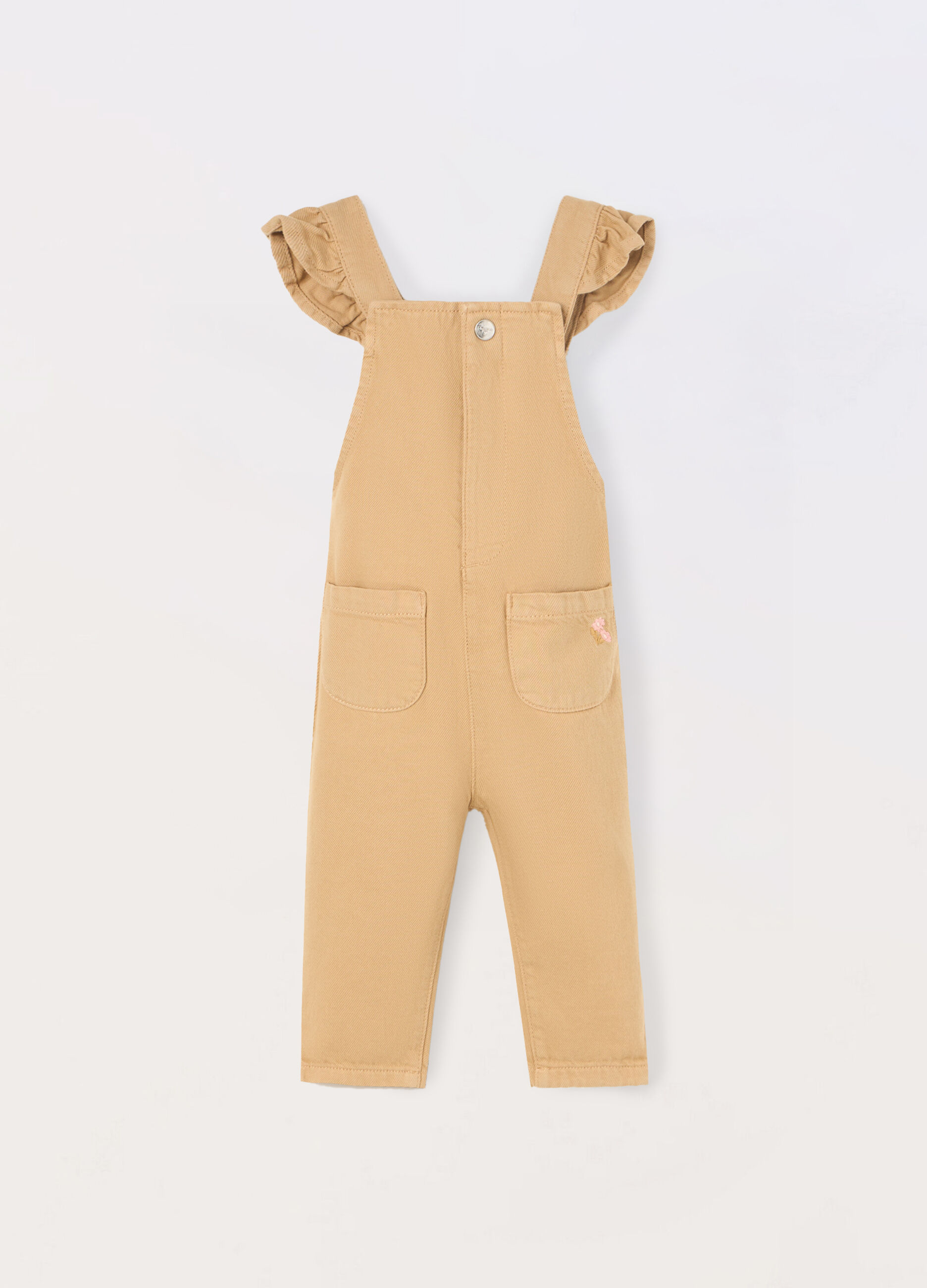 Salopette lunga in denim di puro cotone neonata_0