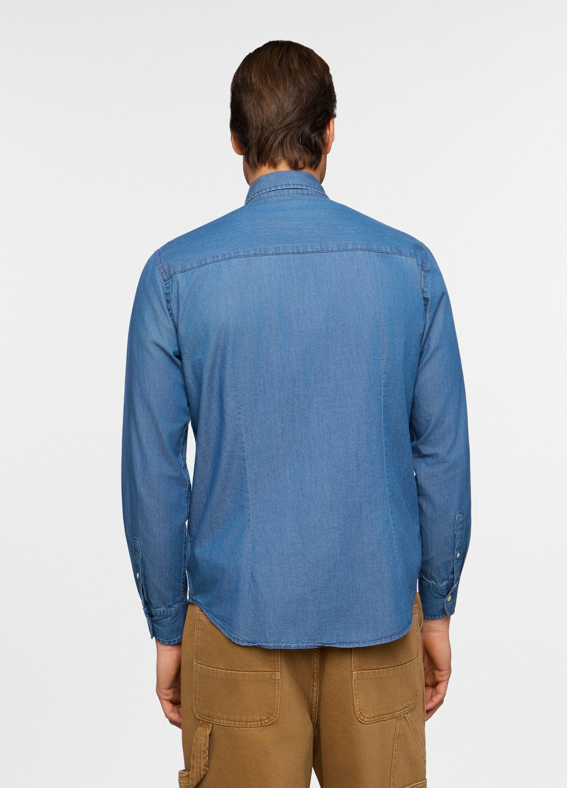 Camicia regular fit in chambray di cotone uomo