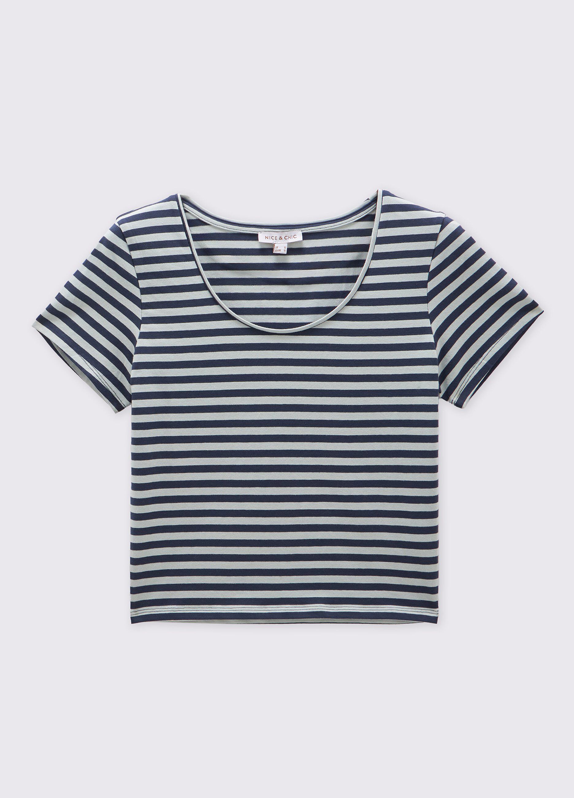 T-shirt rigata in cotone stretch donna_0