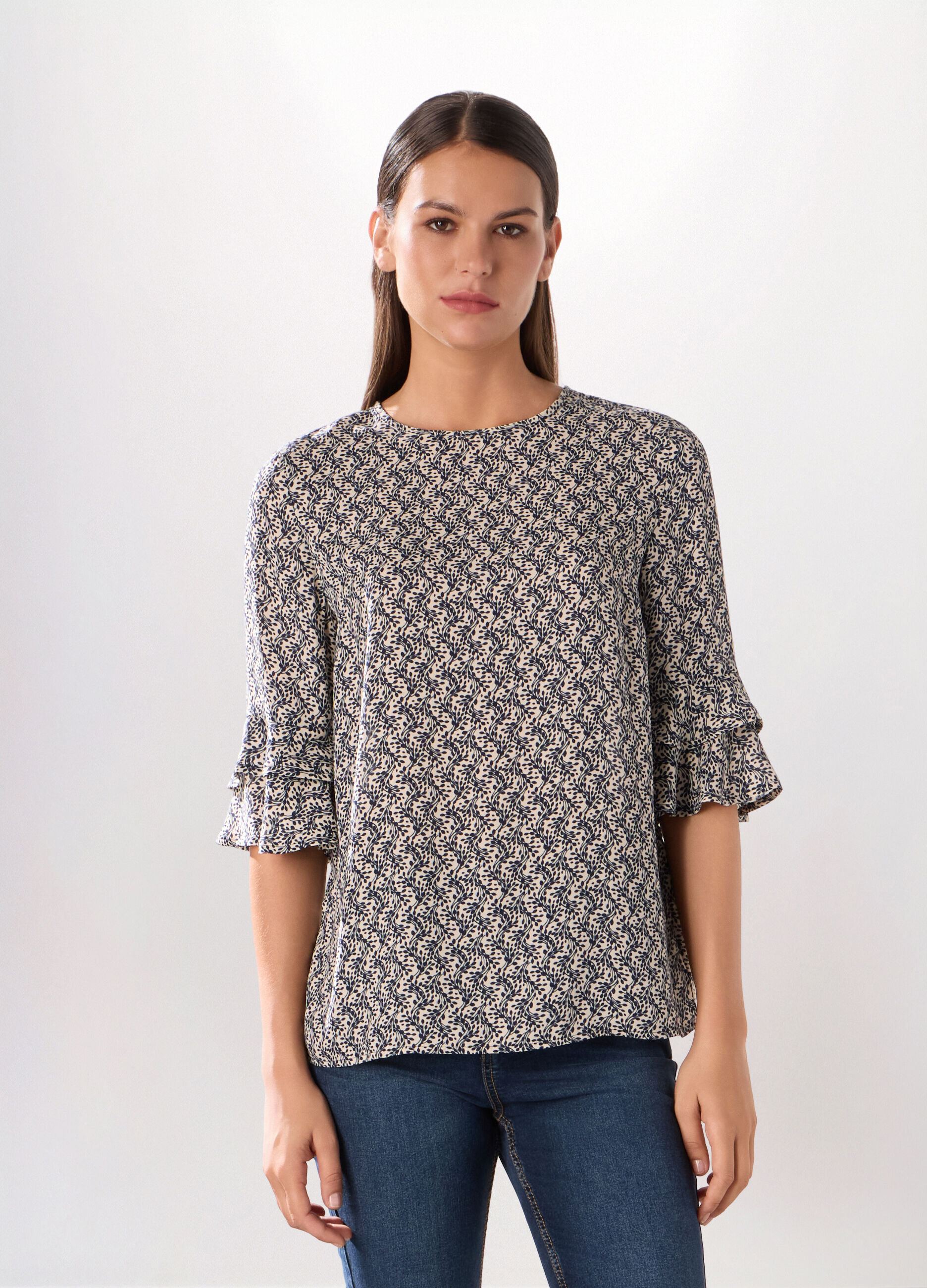 Blusa crepe con stampa donna_0