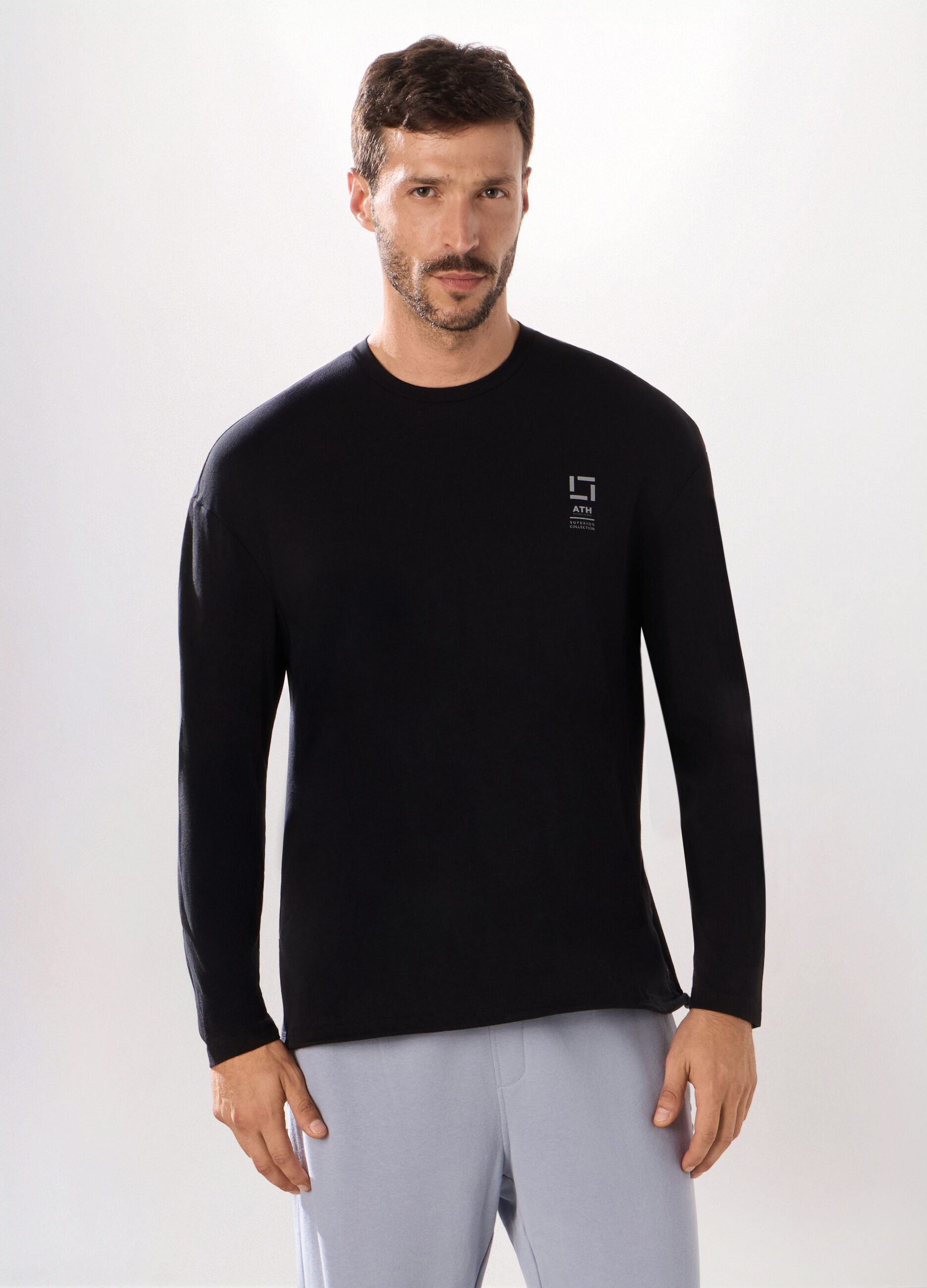 T-shirt maniche lunghe in cotone e modal stretch uomo_0
