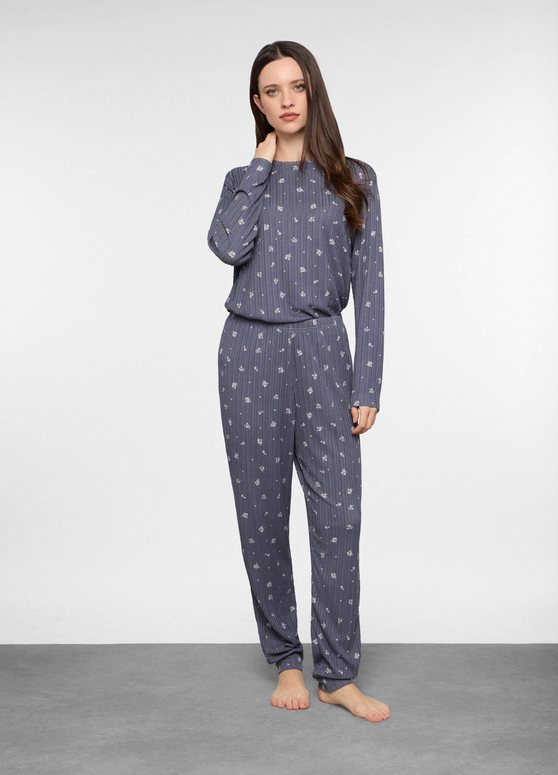 Pantaloni pigiama in costina stretch donna_0