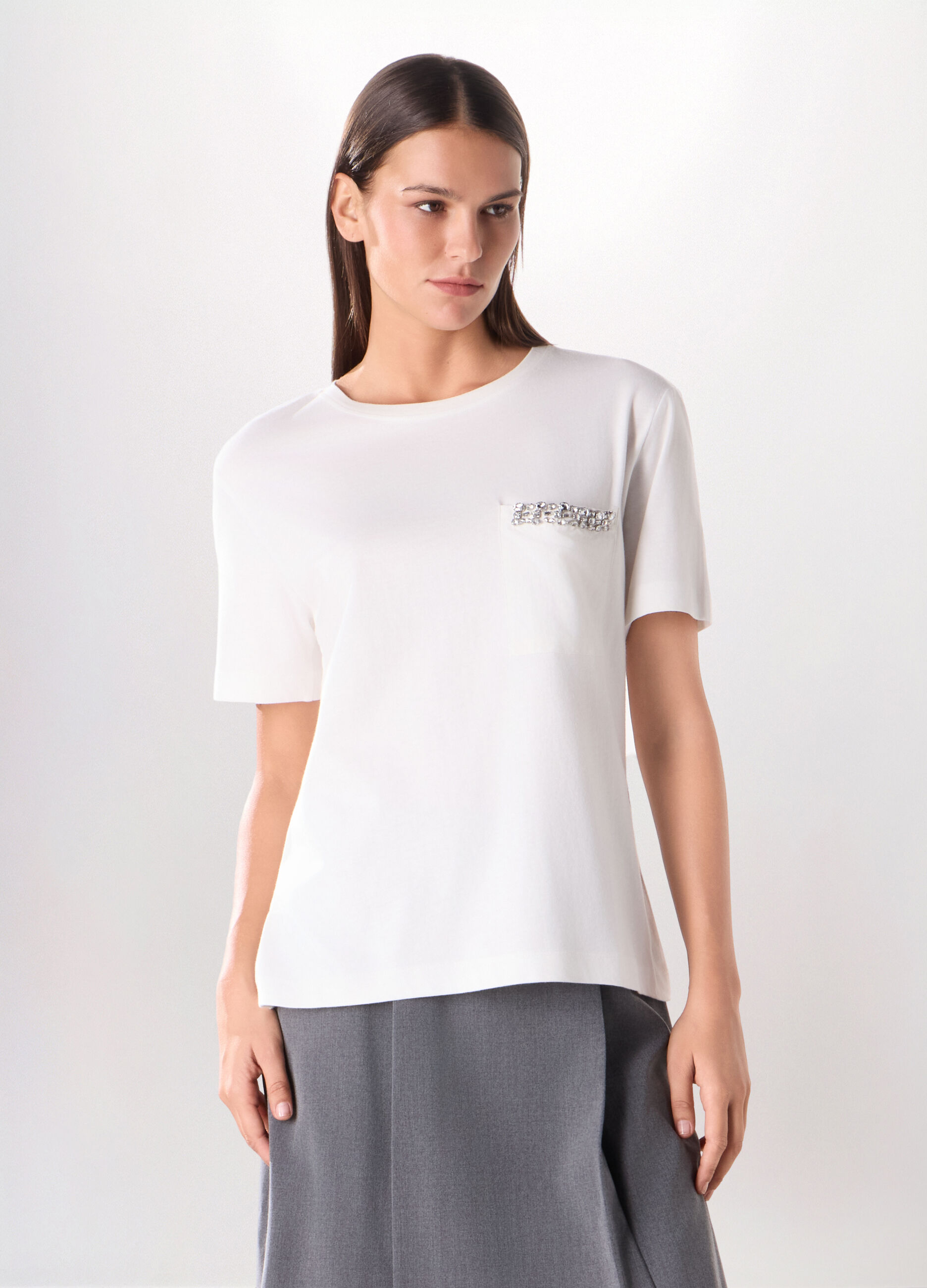 T-shirt in jersey di puro cotone donna_0