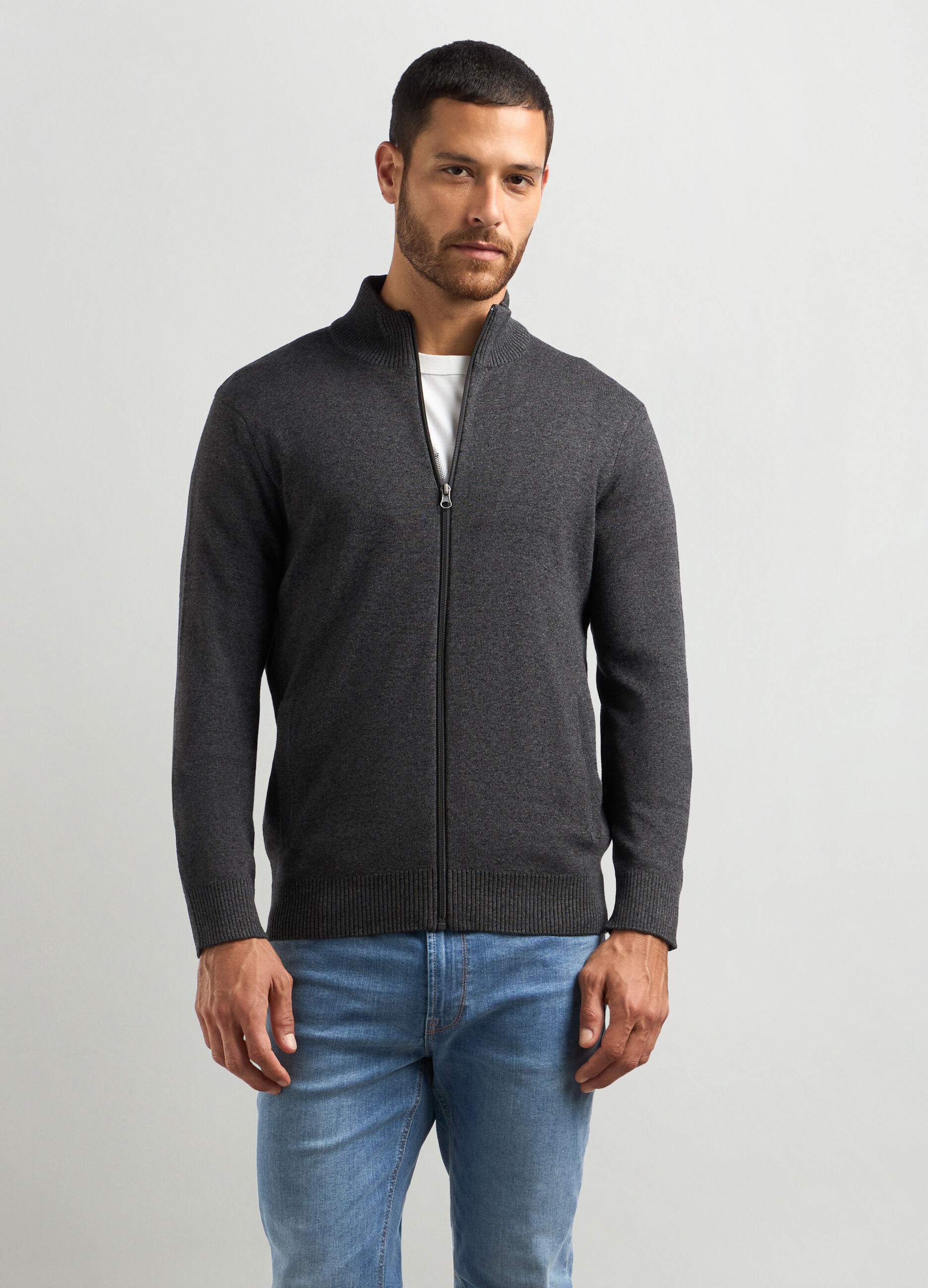 Cardigan collo alto in misto cotone uomo_0