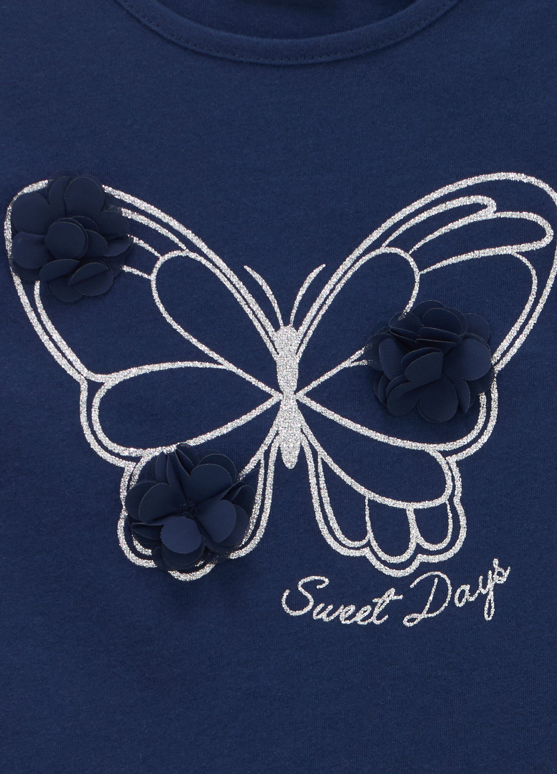 T-shirt in puro cotone con manica sangallo e applicazioni bambina_1
