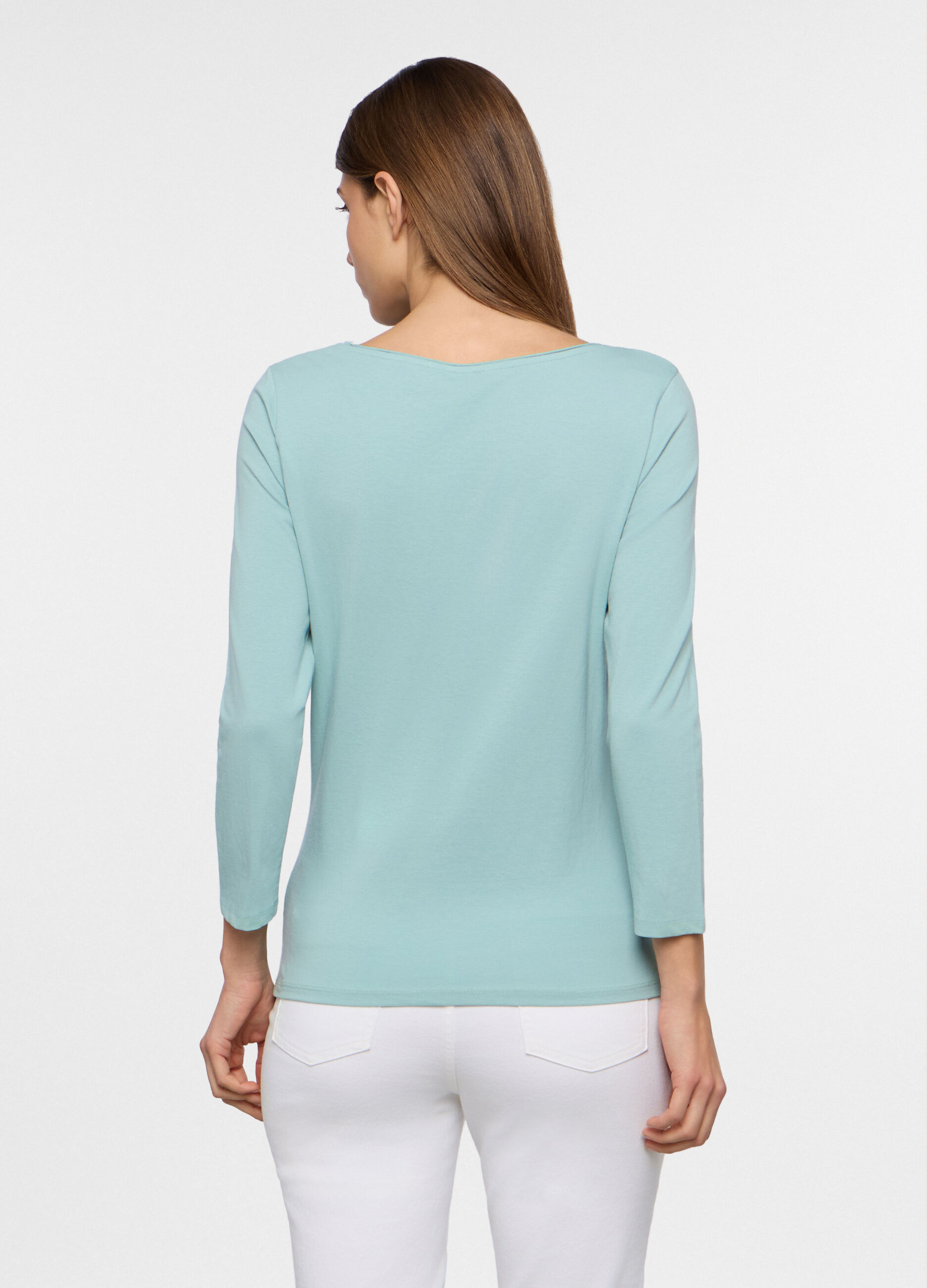 T-shirt con scollo a barchetta stretch donna_1