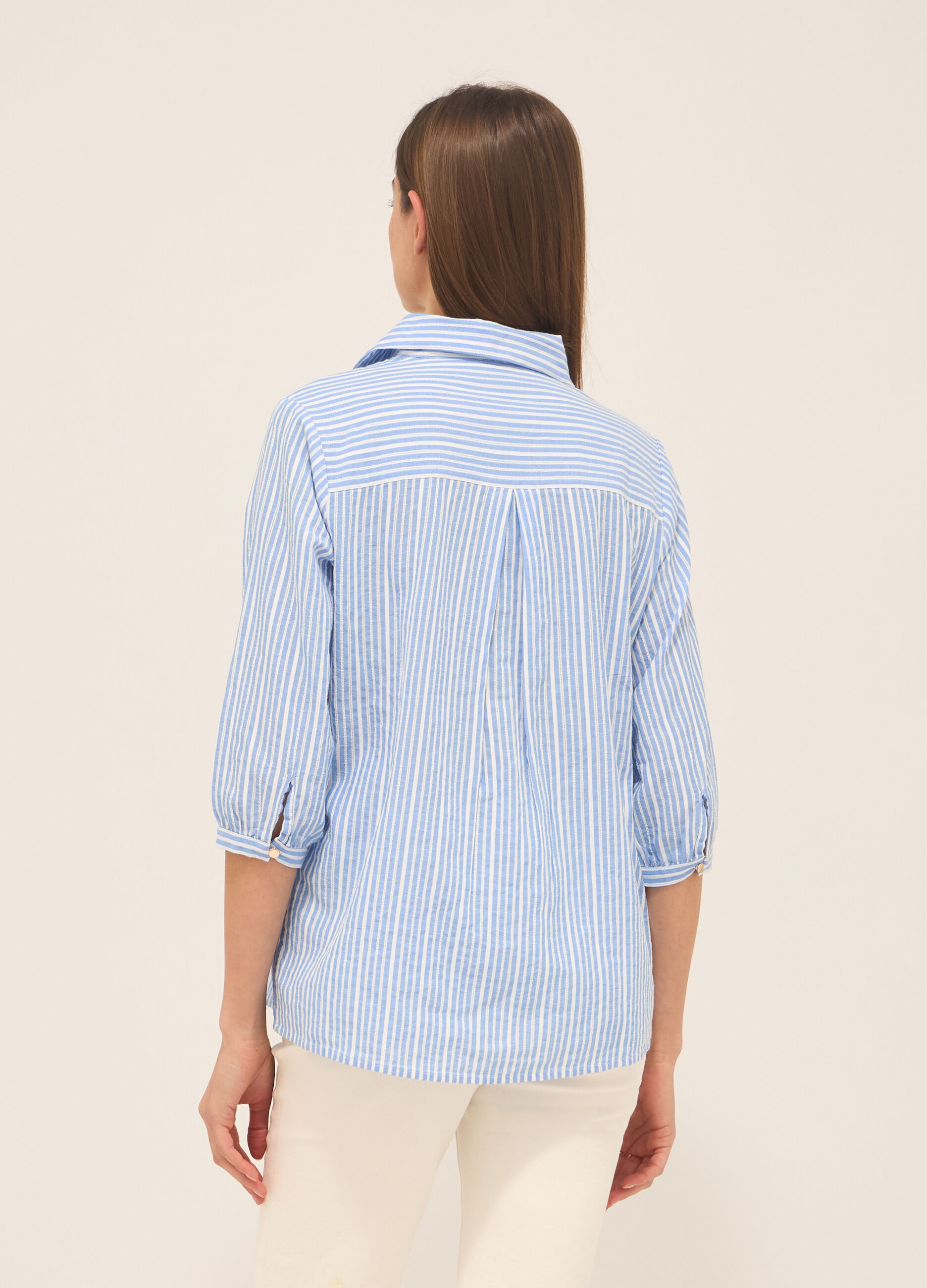 Camicia a righe in puro cotone donna_1
