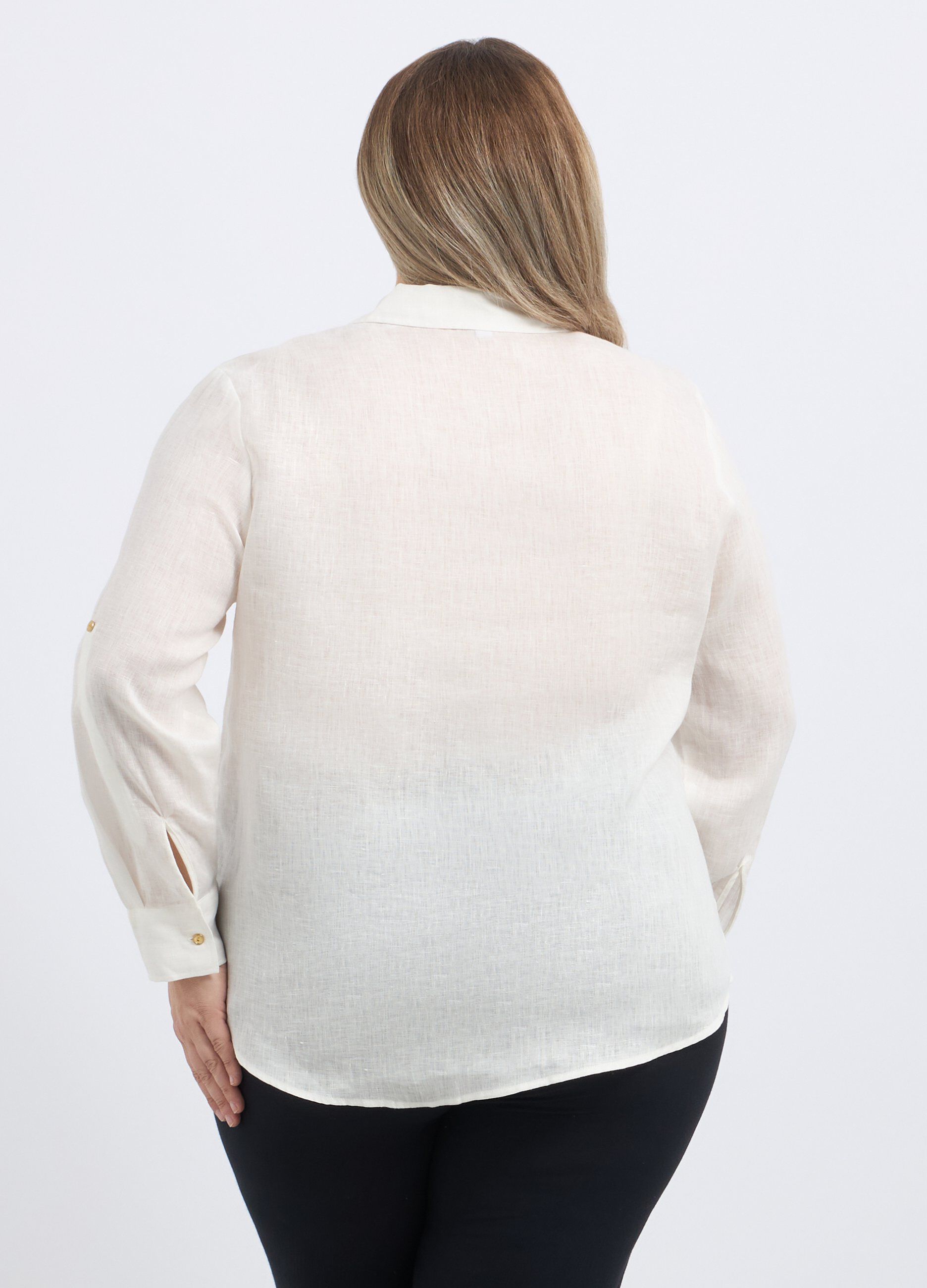 Blusa in puro lino con tasche donna curvy_1