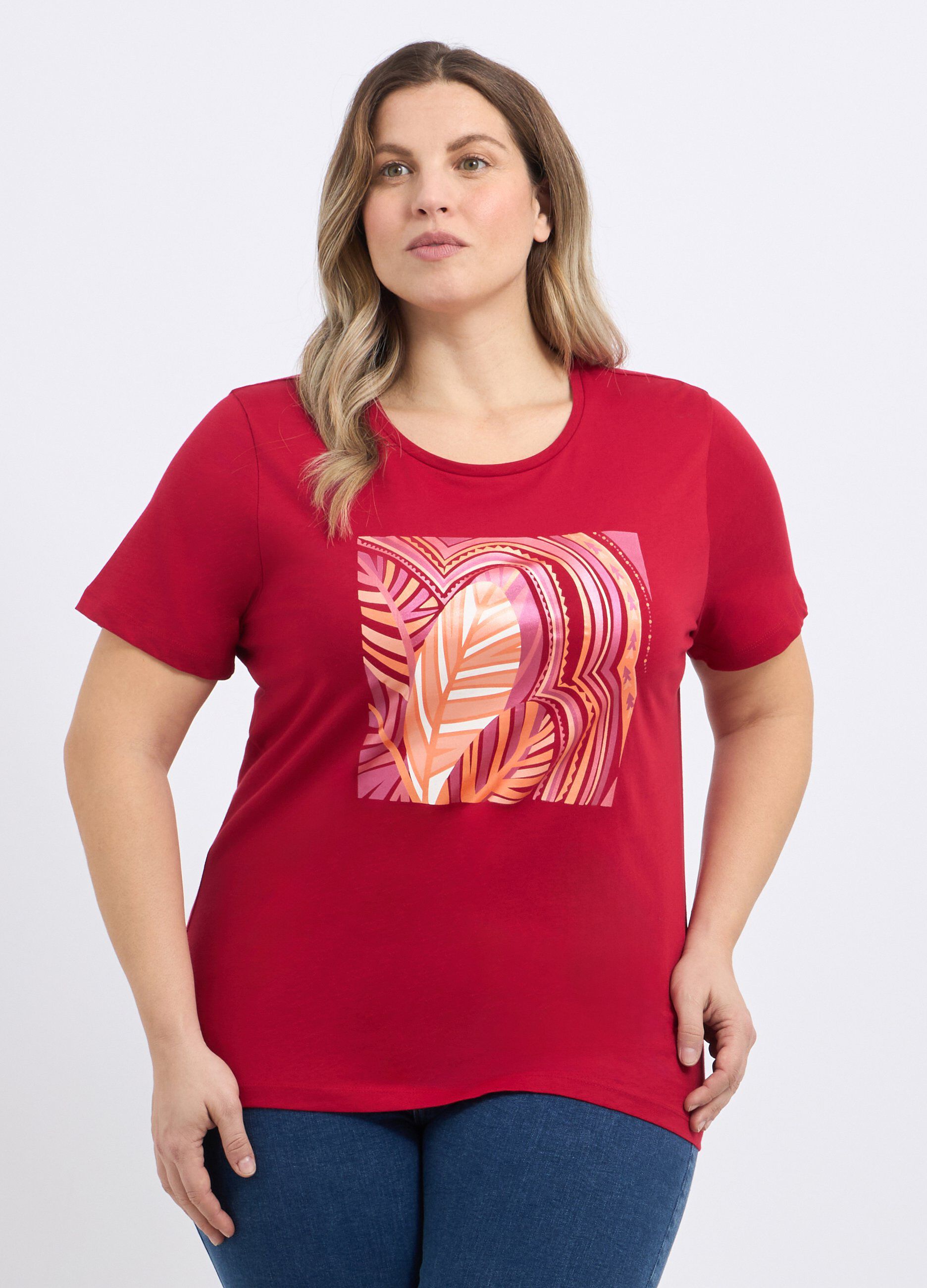 T-shirt in puro cotone con stampa donna curvy_0