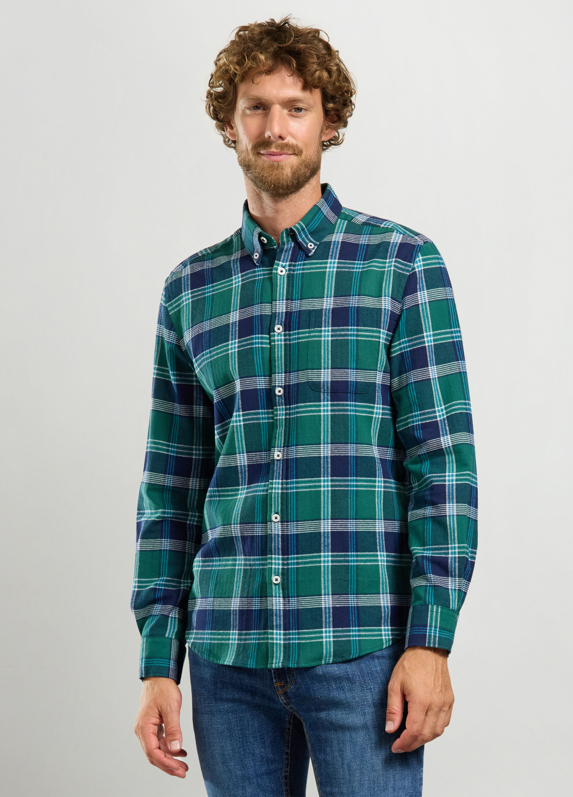 Camicia regular fit con colletto button down in flanella uomo_0