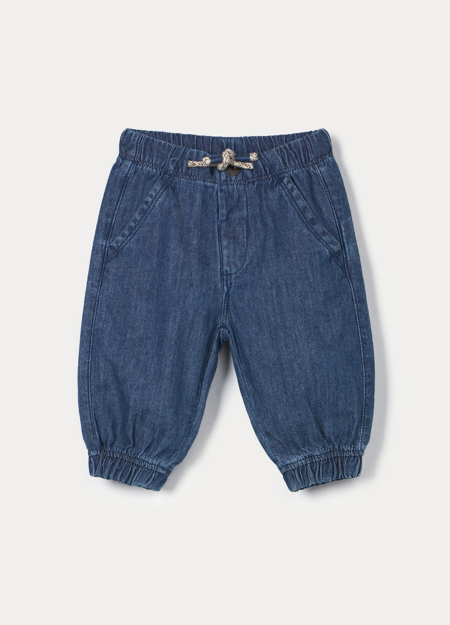 Pantaloni in denim di puro cotone neonato_0