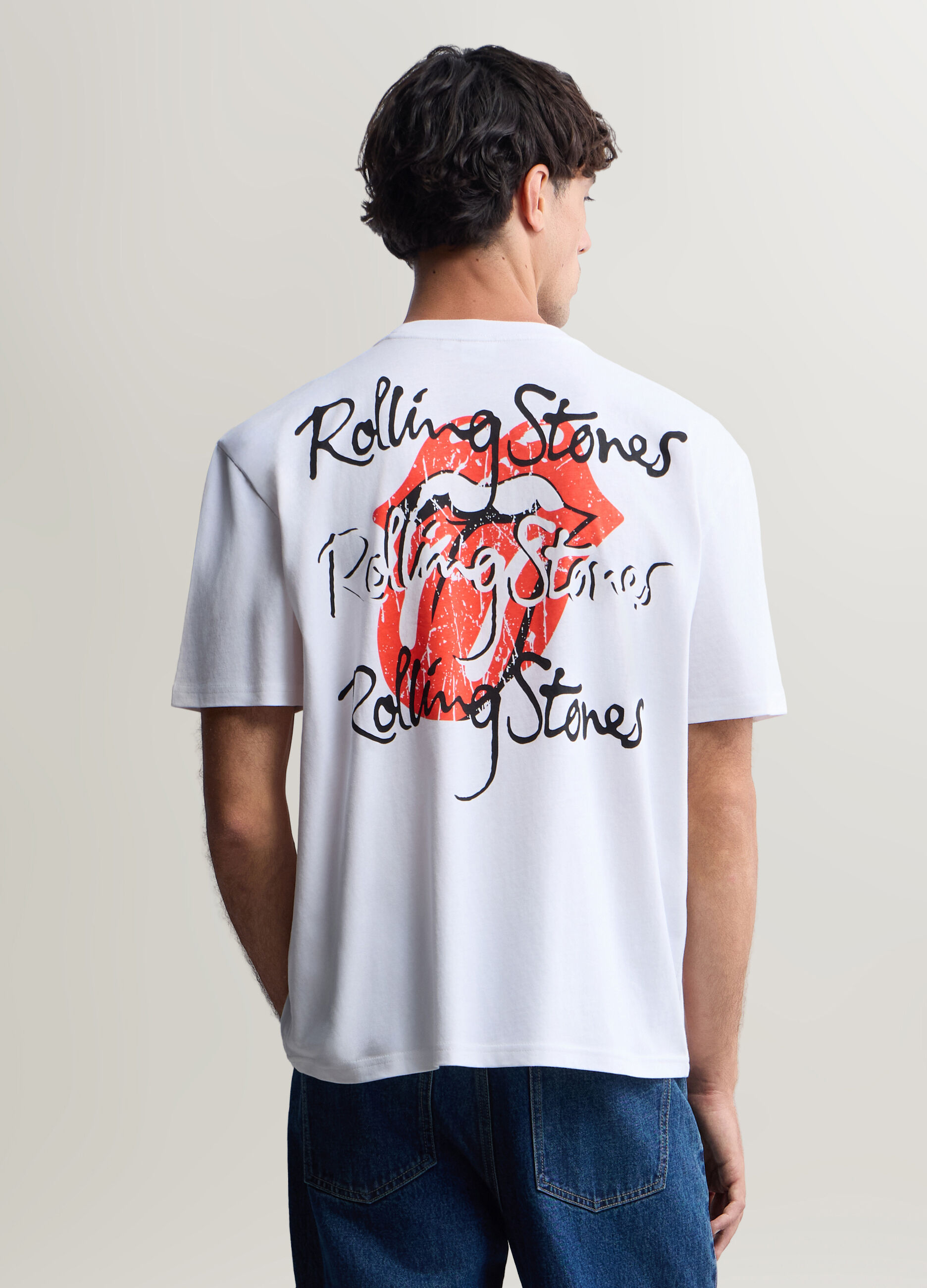T-shirt girocollo in cotone con stampa Rolling Stones uomo