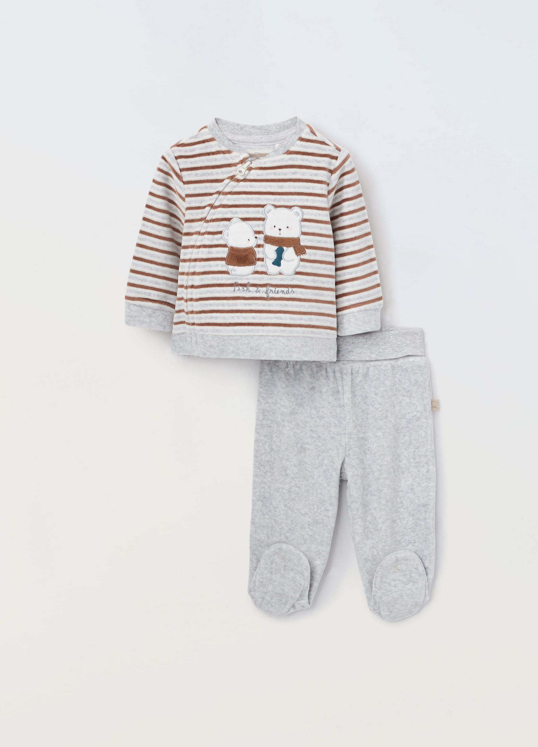Completino in velour di misto cotone neonato_0