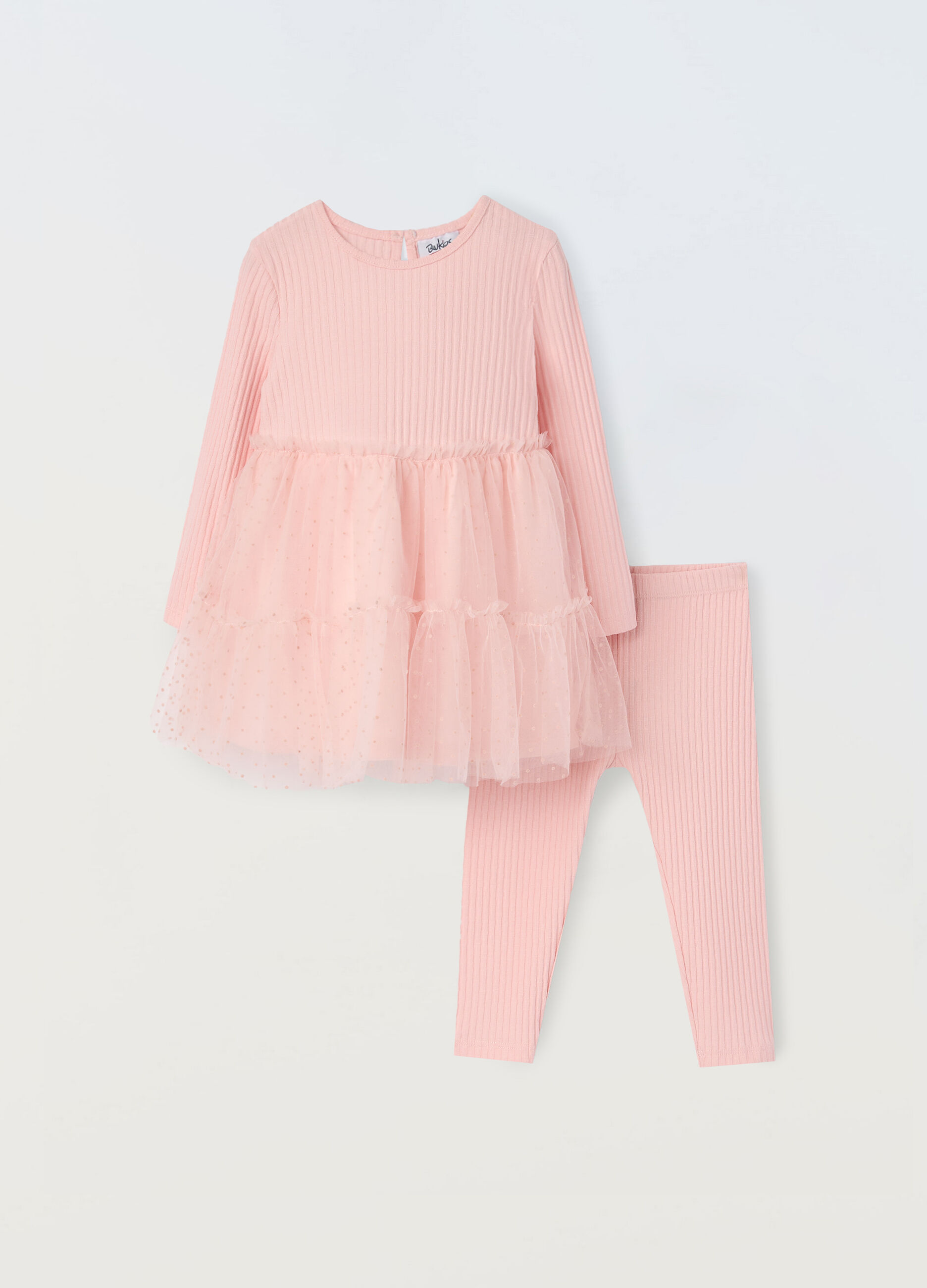 Jogging set in misto cotone stretch con tulle neonata_0