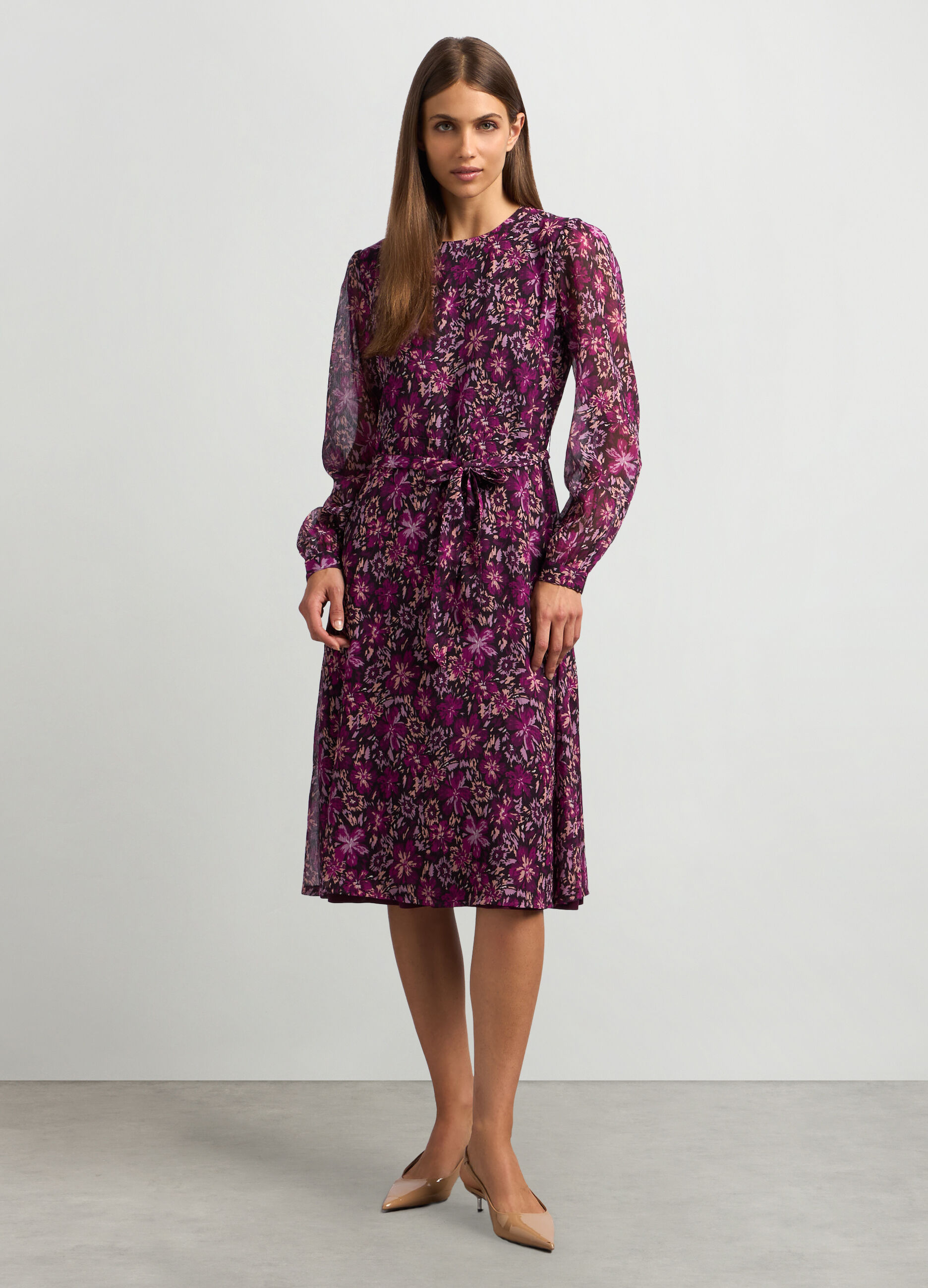 Abito midi crepe a maniche lunghe donna_0