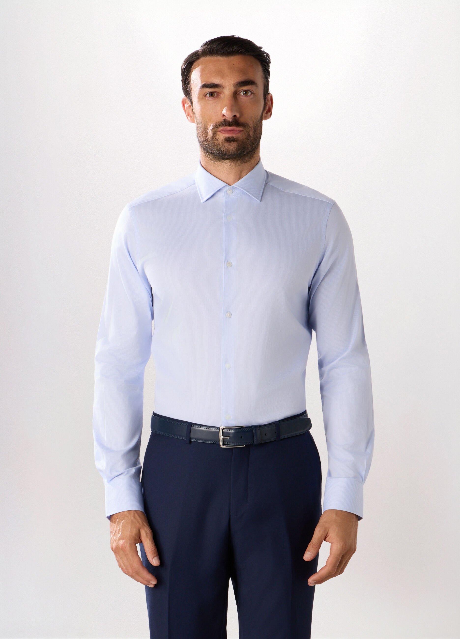 Camicia slim fit in cotone stretch a righe uomo_0