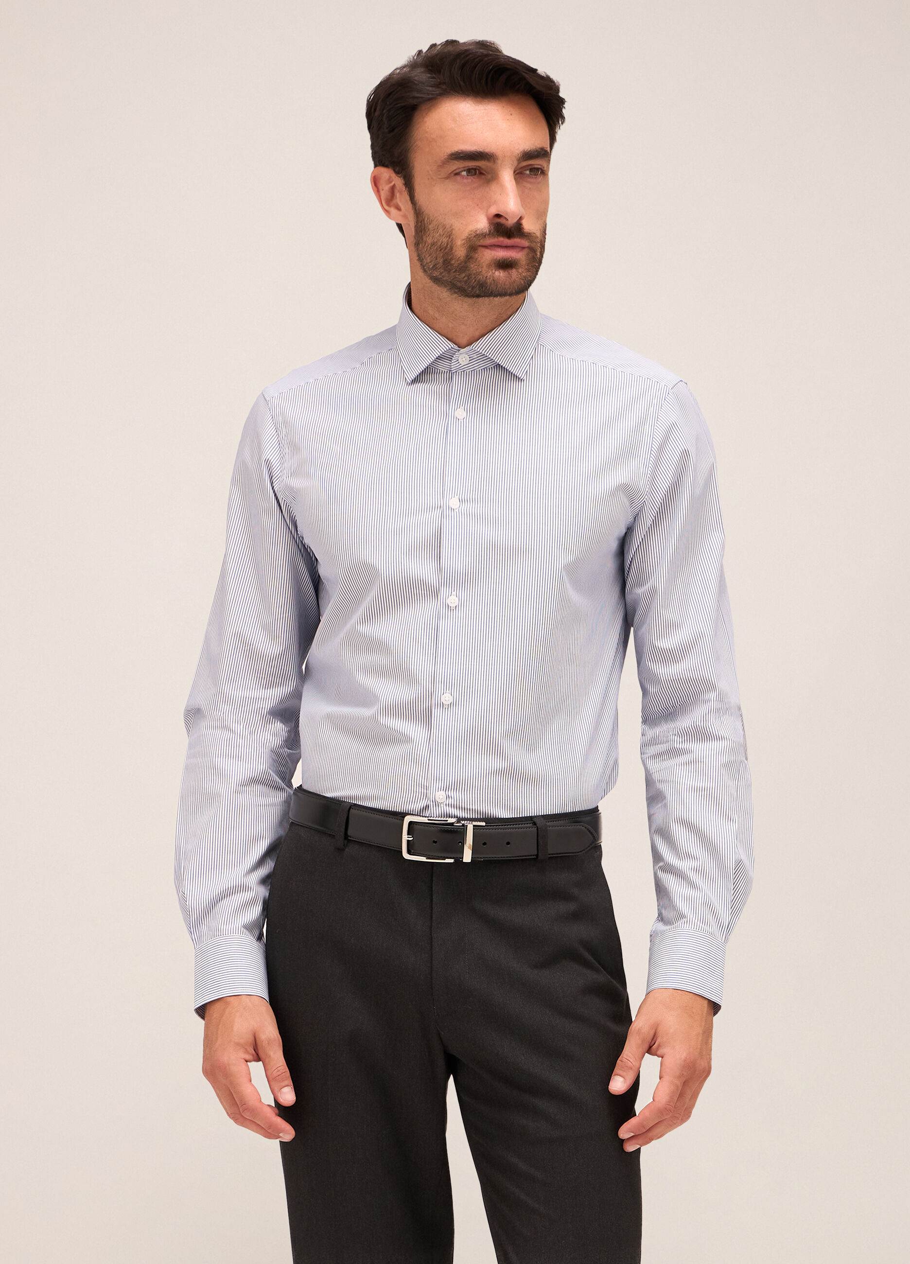 Camicia slim fit colletto francese in cotone uomo_0