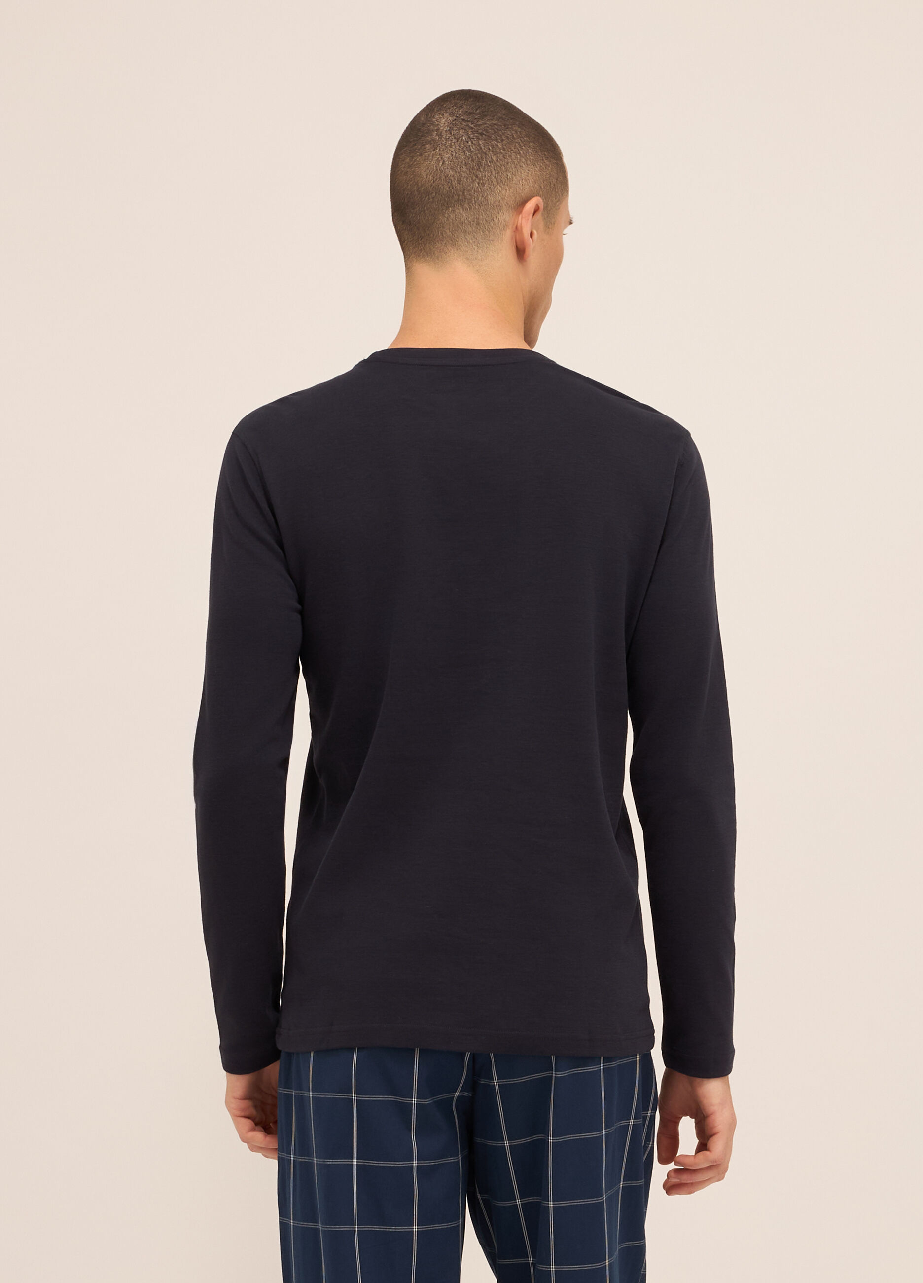 Maglia del pigiama girocollo in puro cotone uomo_1
