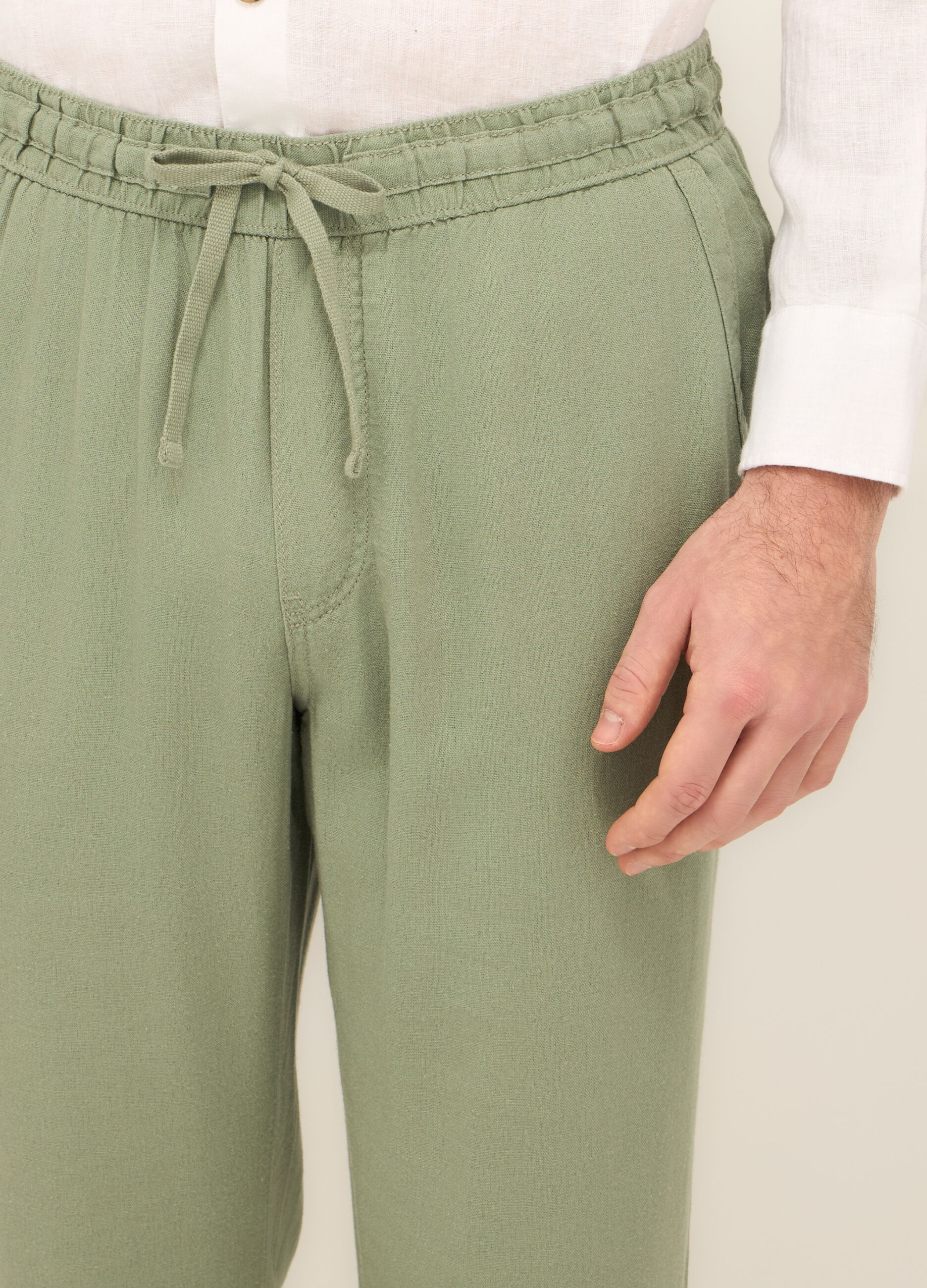 Pantaloni chino in misto lino con coulisse uomo