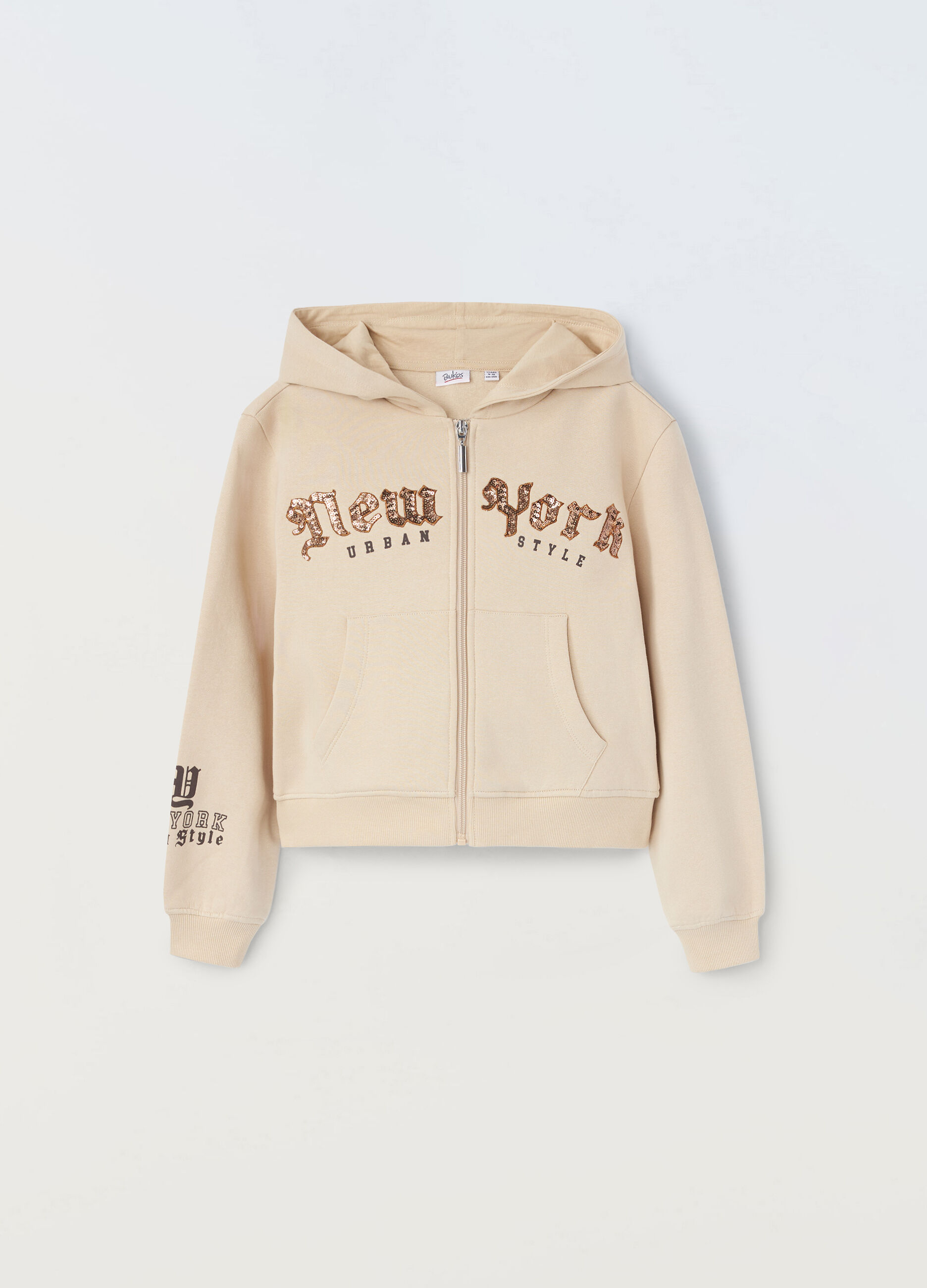 Felpa con zip e cappuccio in puro cotone ragazza_0