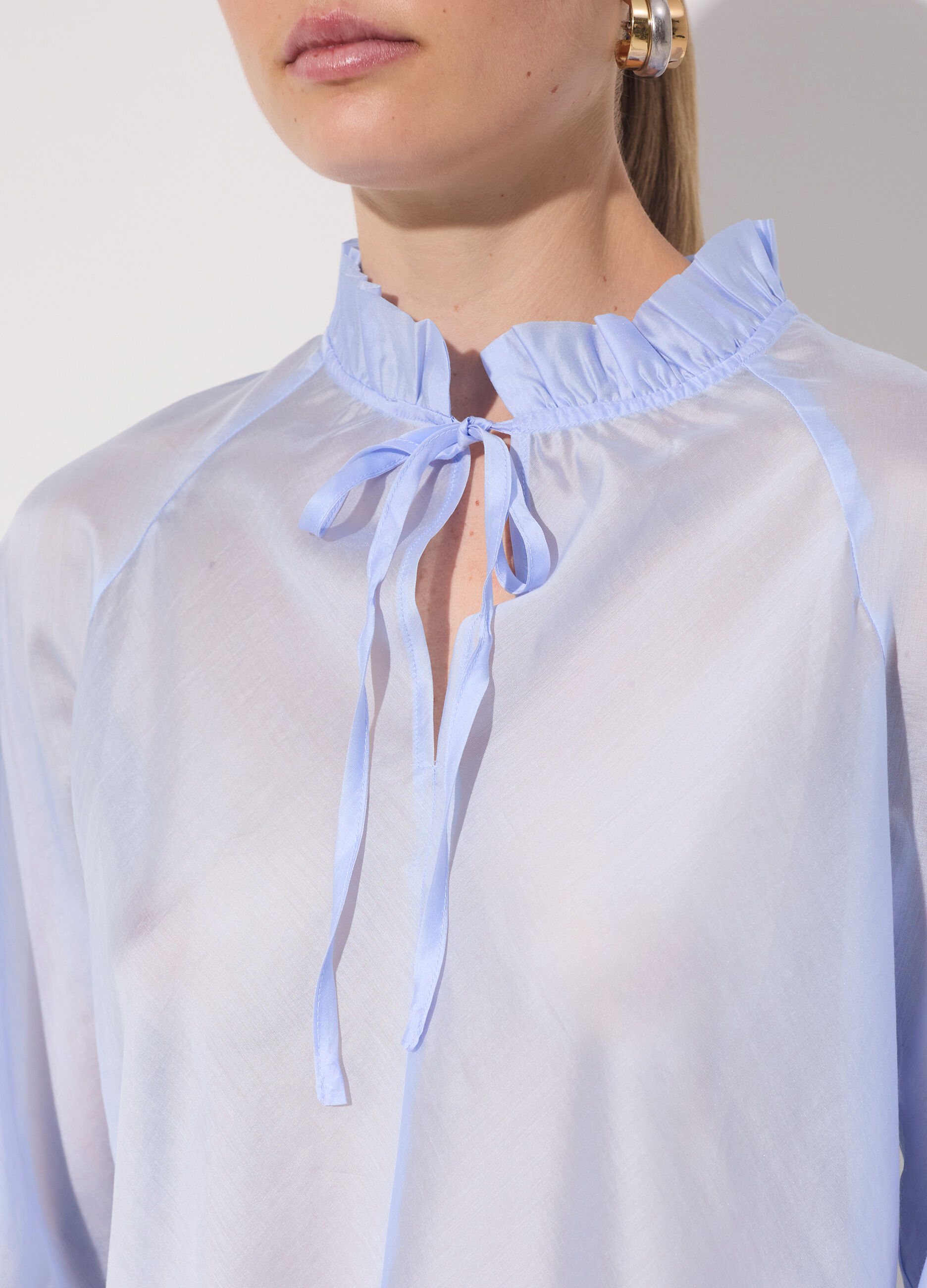 Blusa in misto lyocell con colletto ruffle donna_3