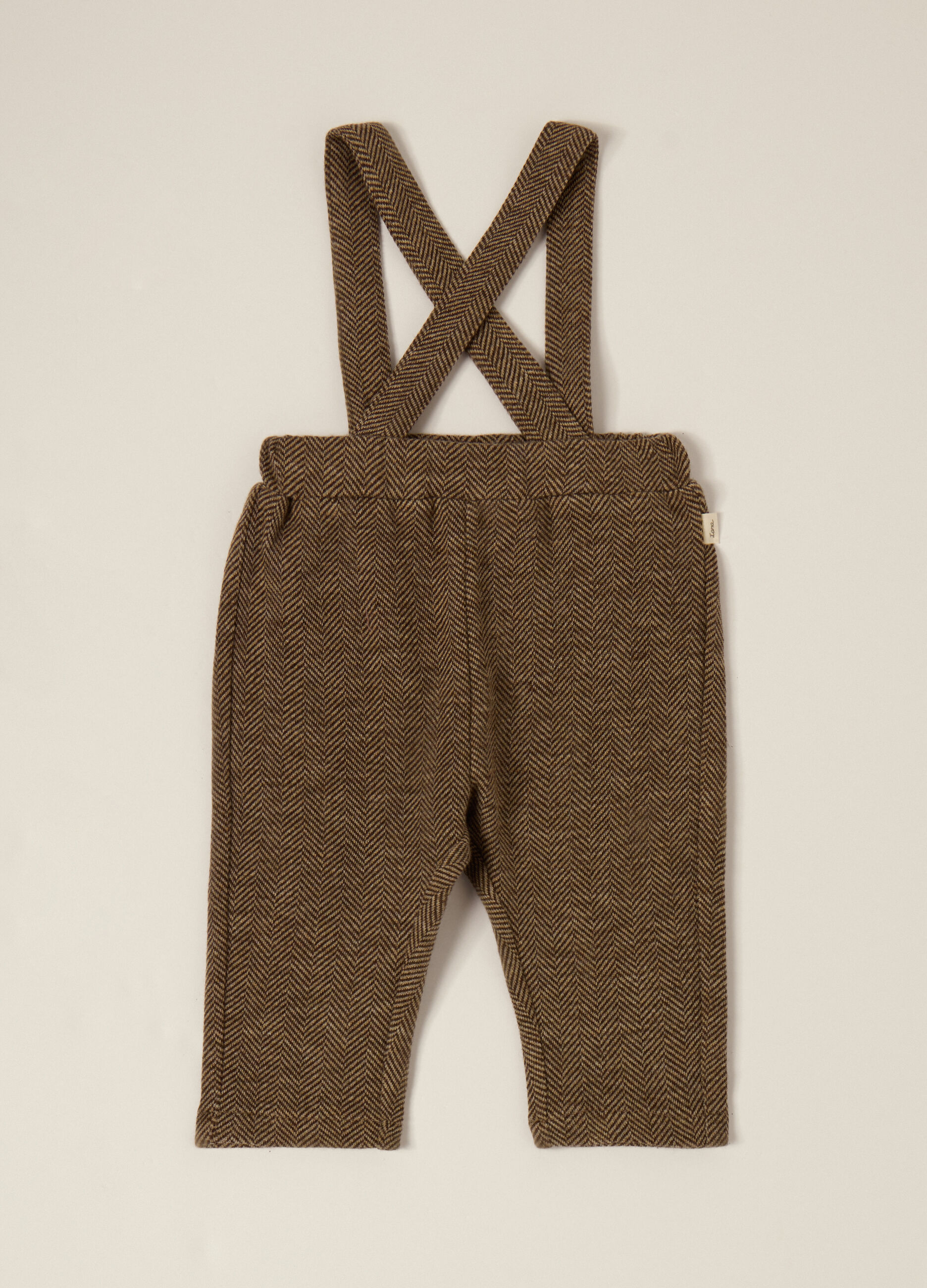 Pantaloni marroni per neonato con bretelle_1