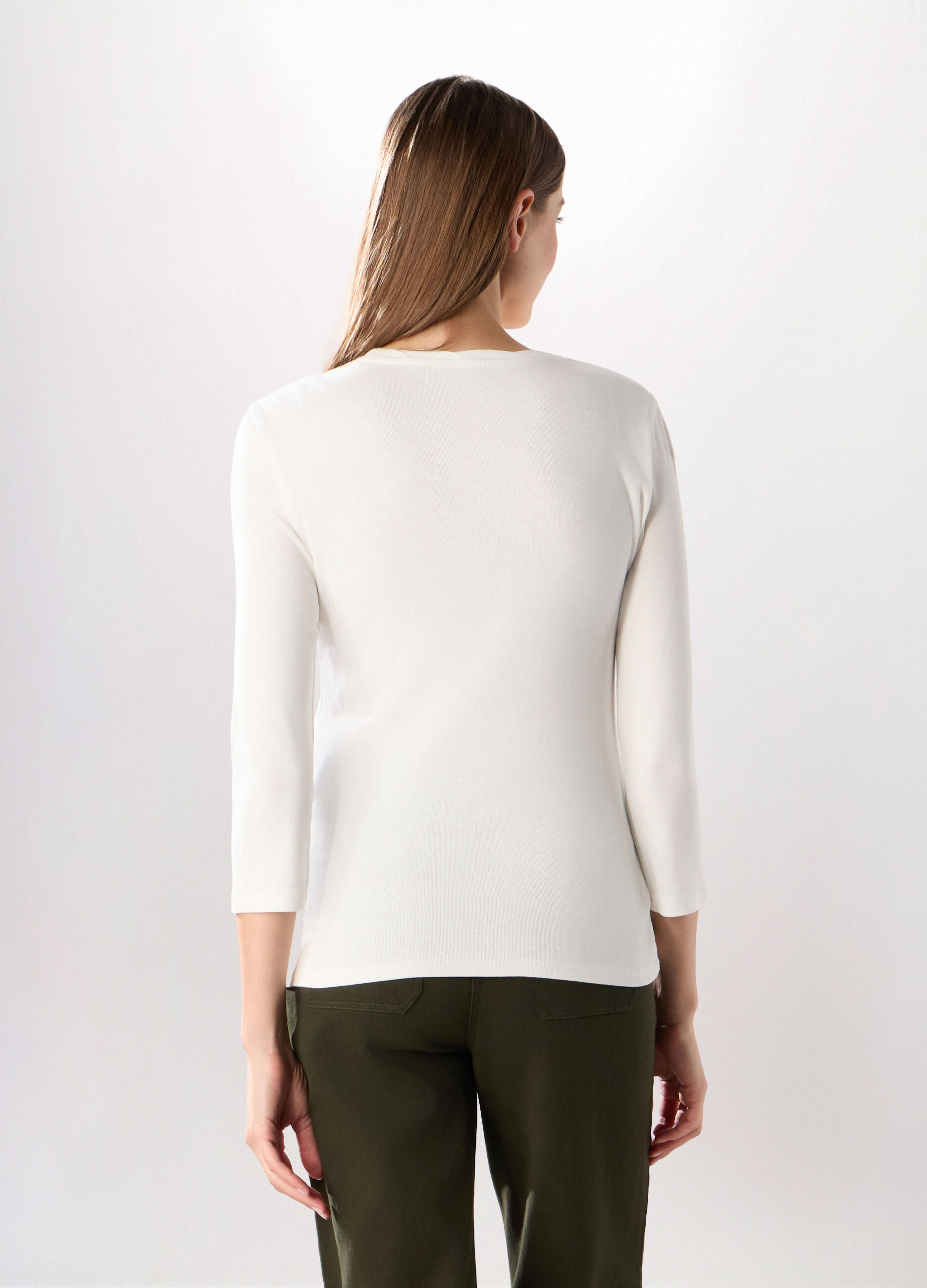 T-shirt in costina di puro cotone donna_1