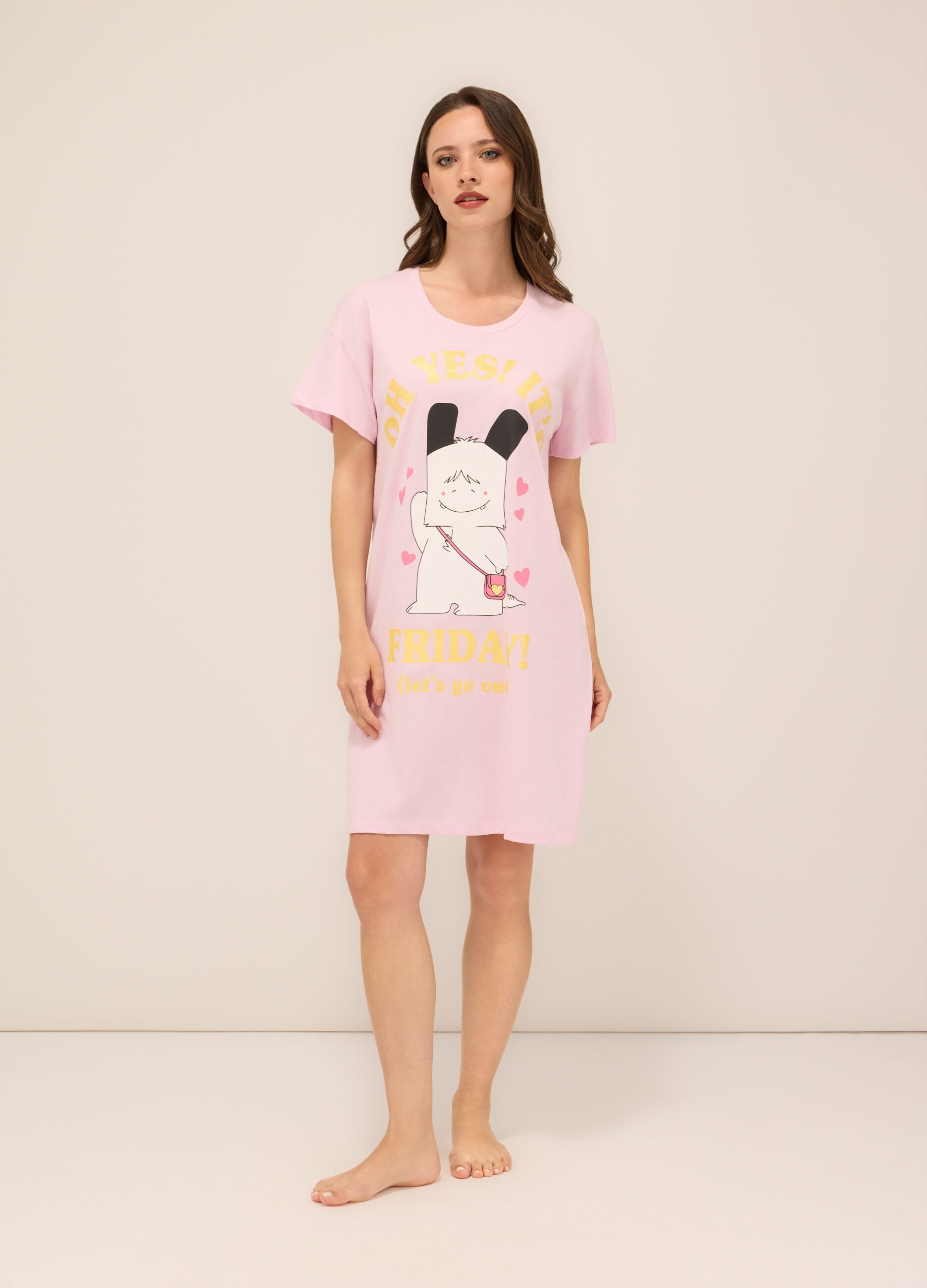 Camicia da notte in jersey di puro cotone donna_0