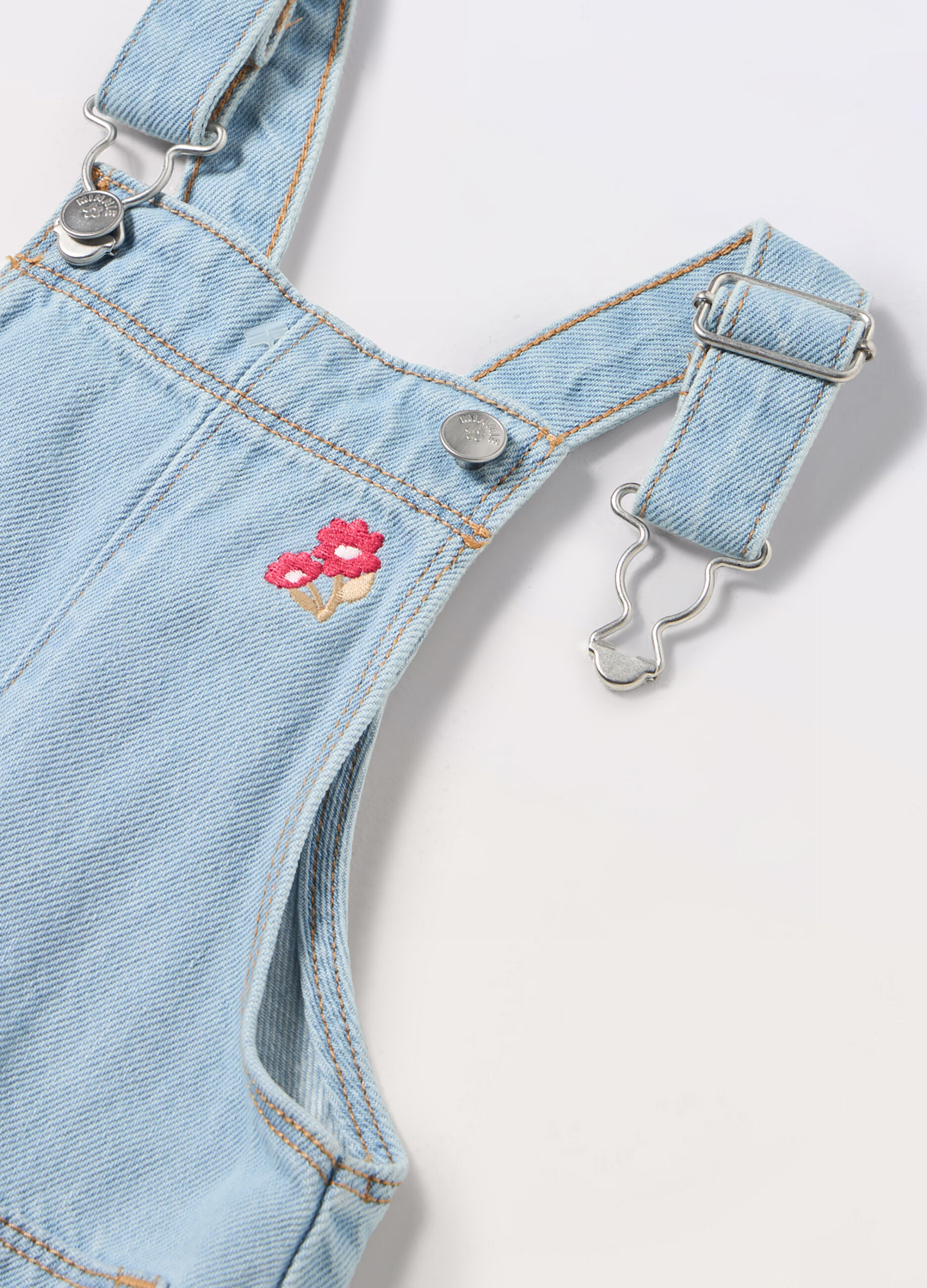 Salopette in denim di puro cotone neonata_1