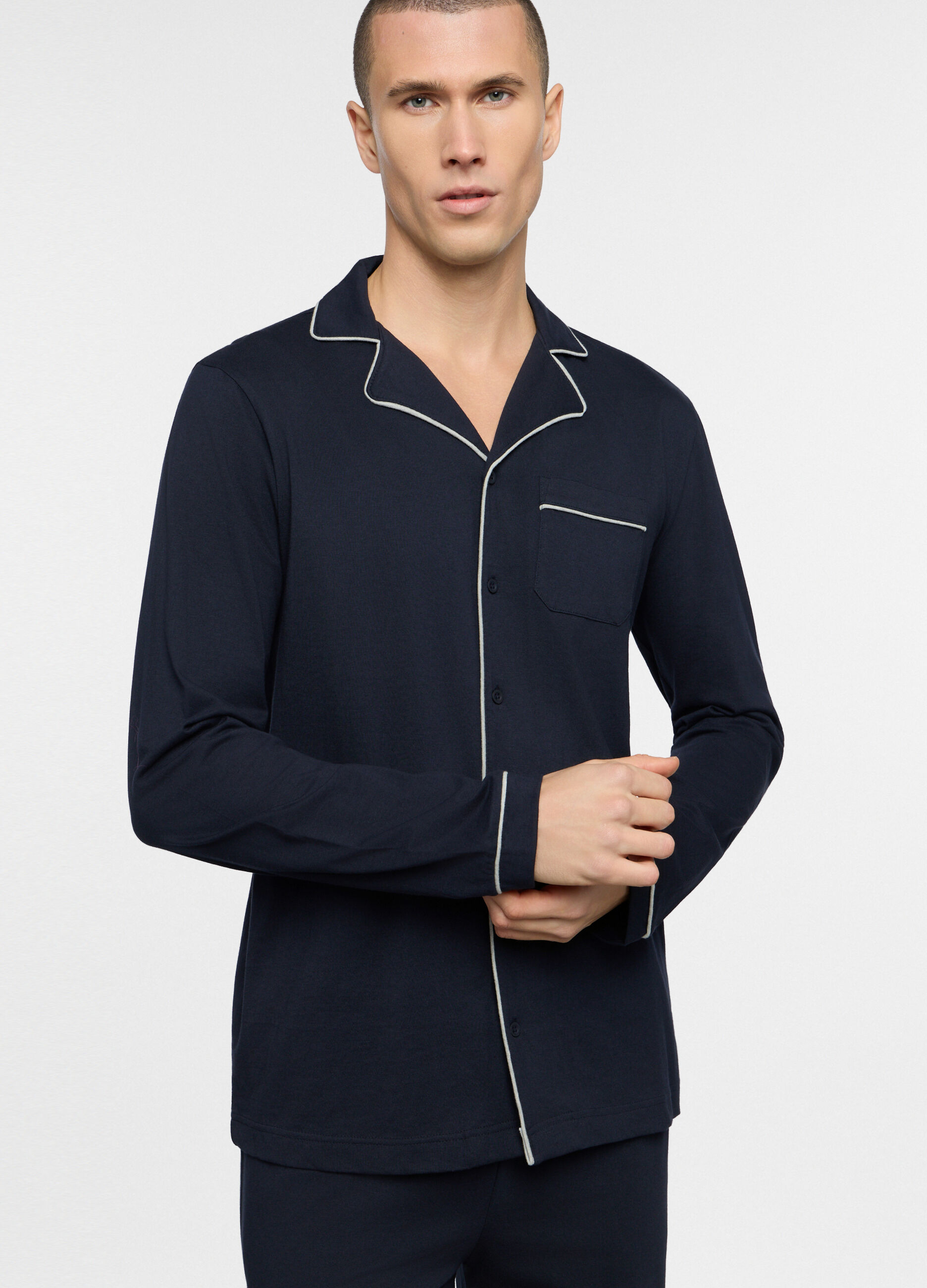 Pigiama lungo a camicia in cotone uomo_2