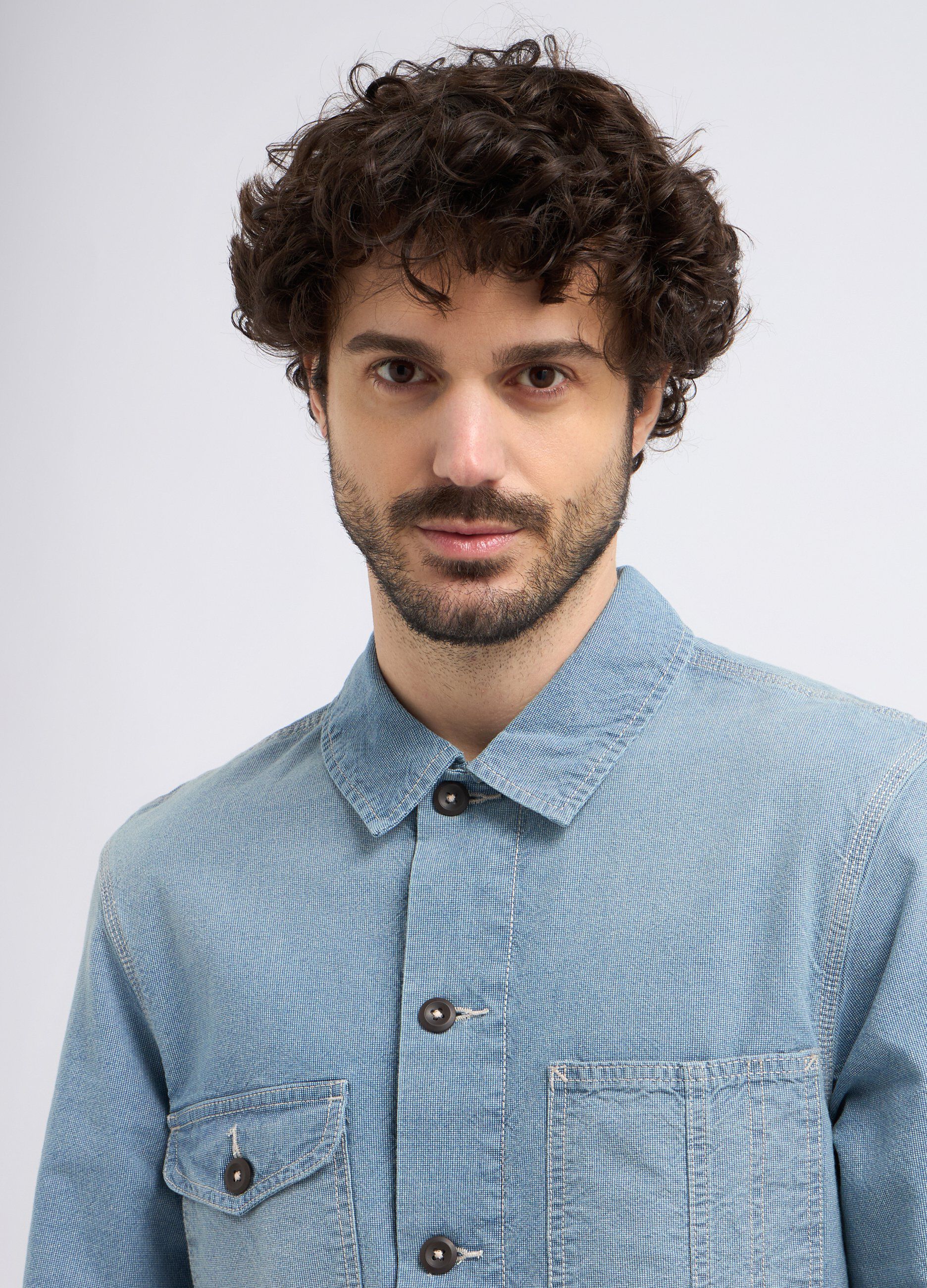 Giacca camicia in puro cotone effetto denim uomo_2