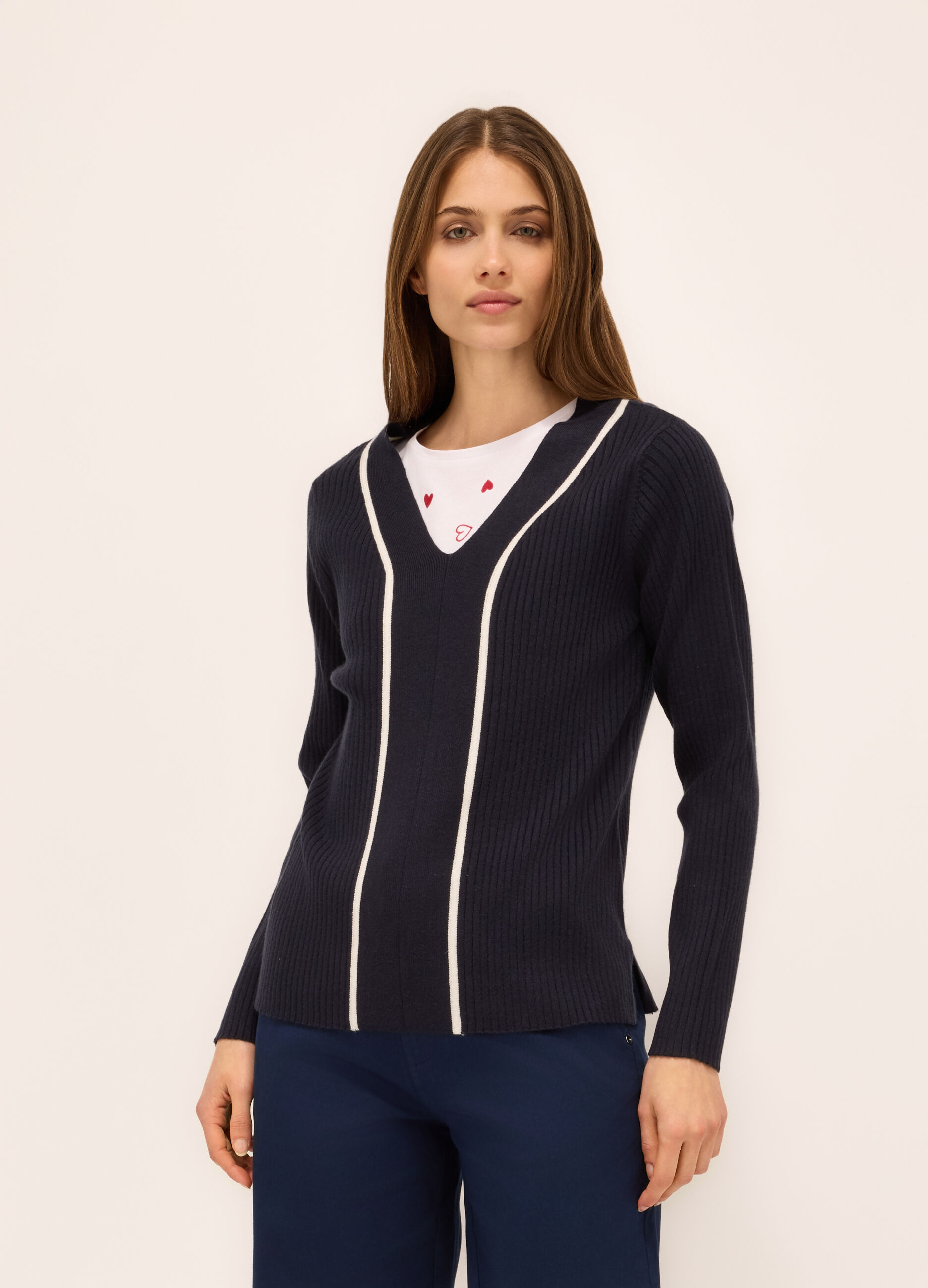Pullover tricot in costina donna_0