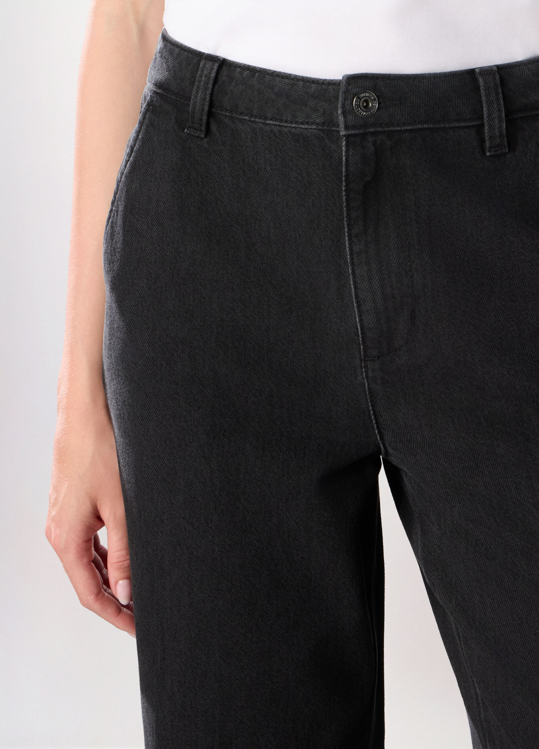 Pantaloni wide leg in denim di puro cotone donna_2