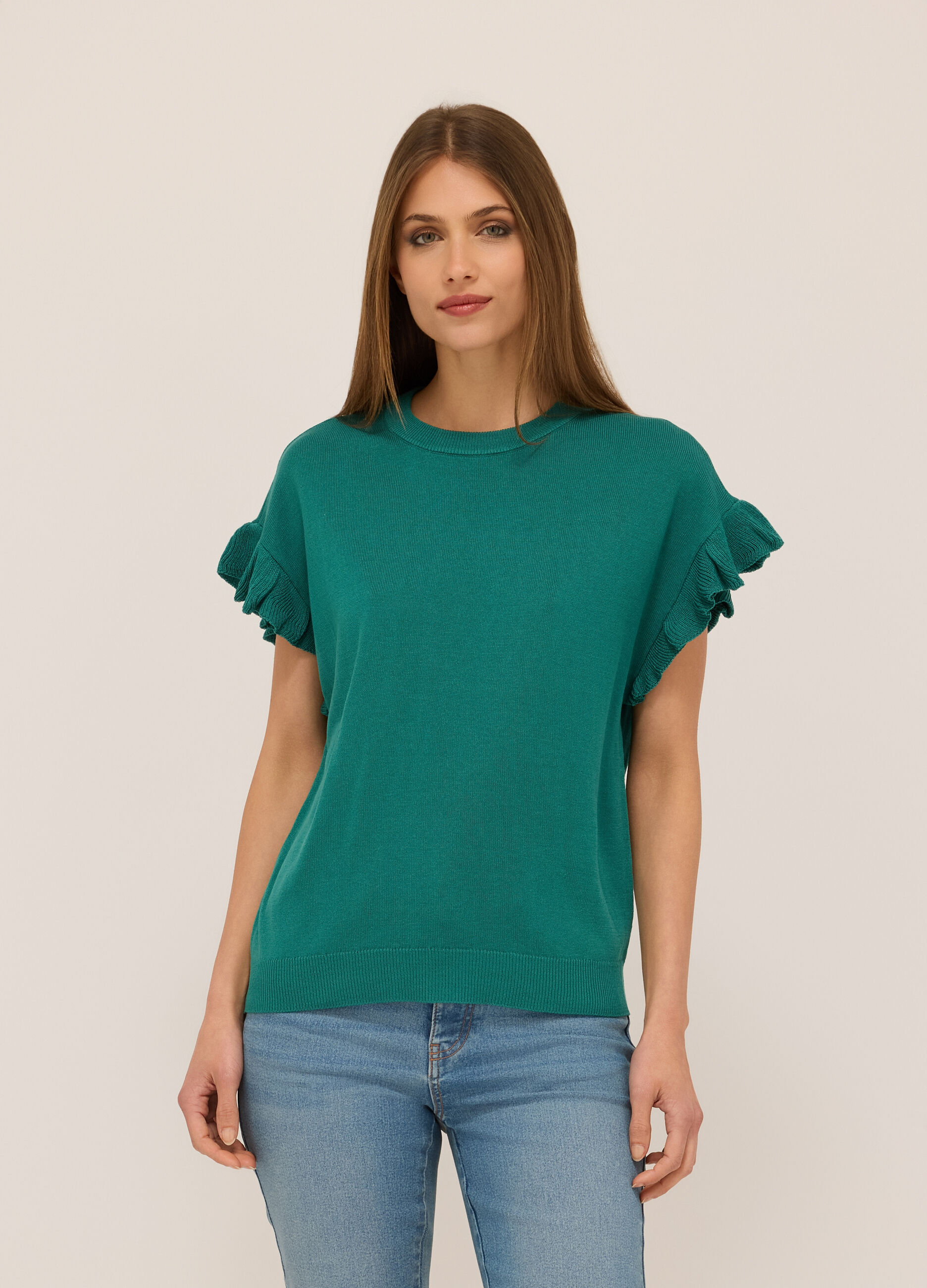 T-shirt tricot con rouches donna_0
