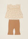 Completo beige da neonata in puro cotone con stampa floreale_0