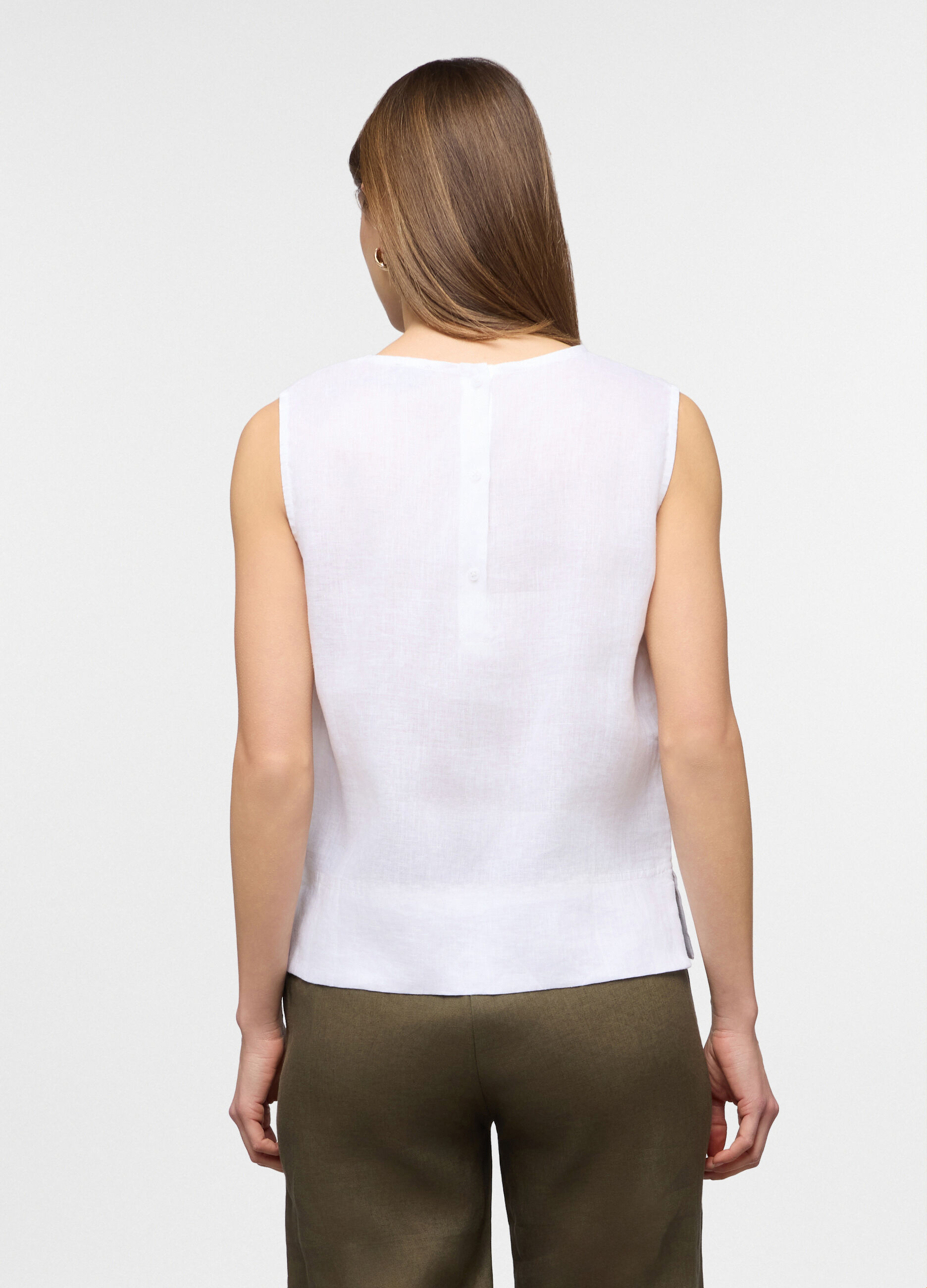 Top girocollo fit regular in puro lino donna_1