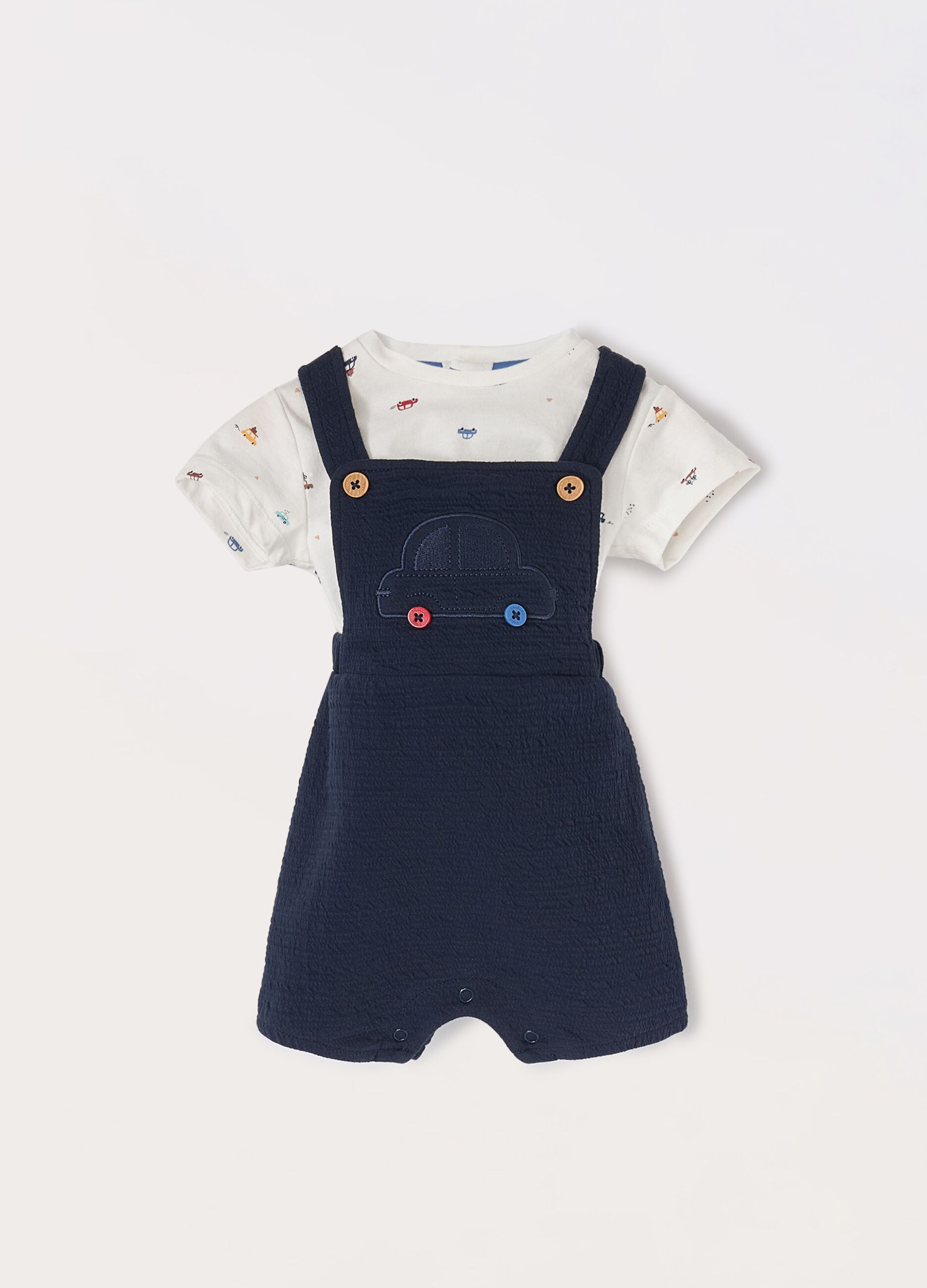 Set in puro cotone salopette + t-shirt neonato_0
