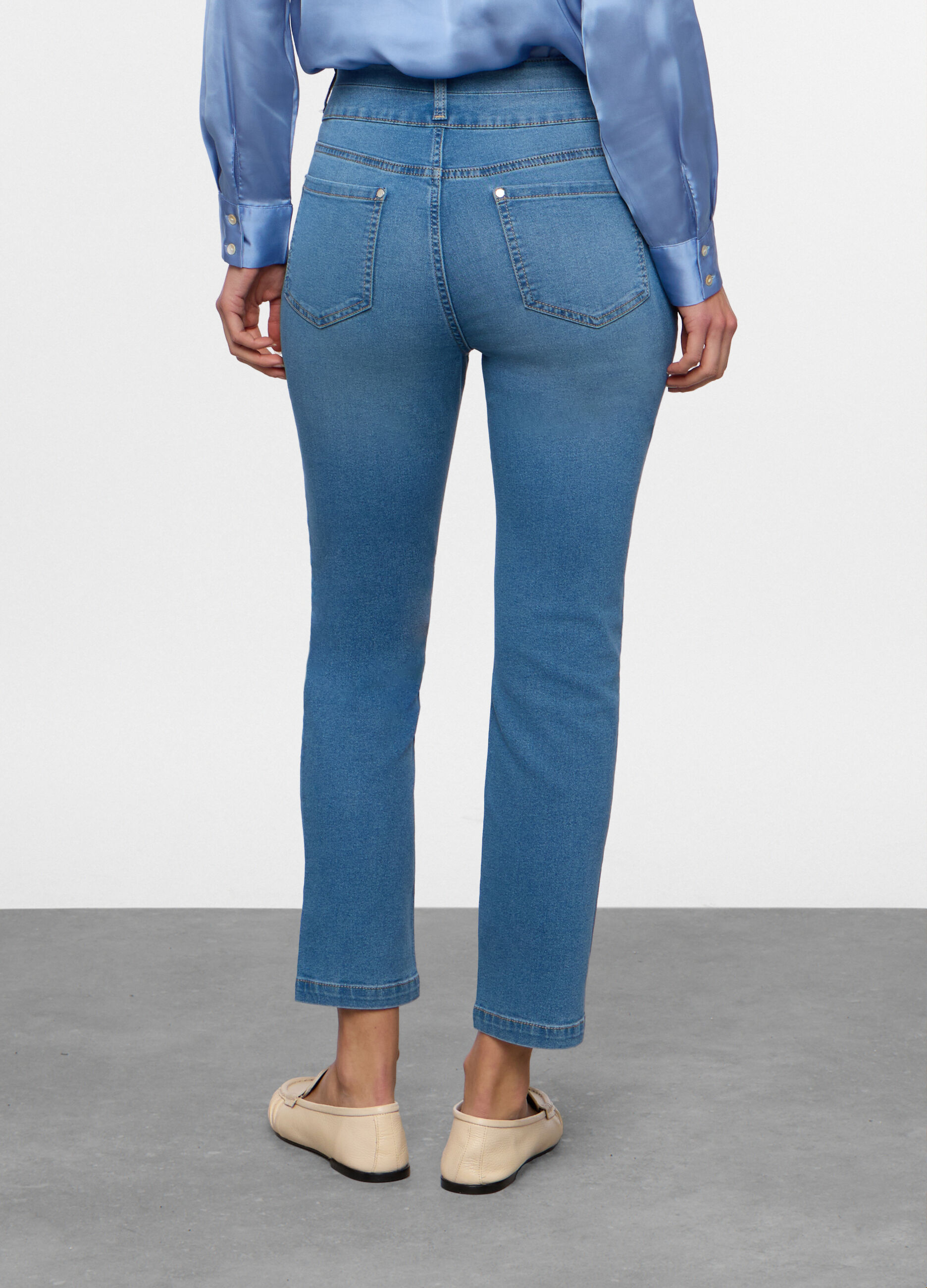 Pantaloni in denim misto cotone donna_1